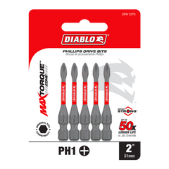 Diablo DPH12P5 2" #1 Phillips Drive Bits (5-Pack)