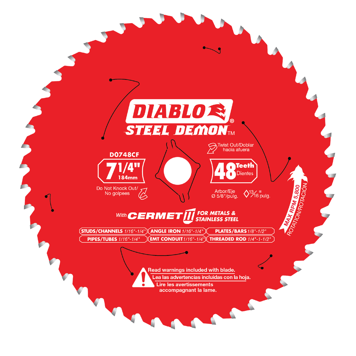 Diablo D0748CFA 7-1/4" x 48-Teeth Steel Demon™ Cermet II Saw Blade for Medium Metal