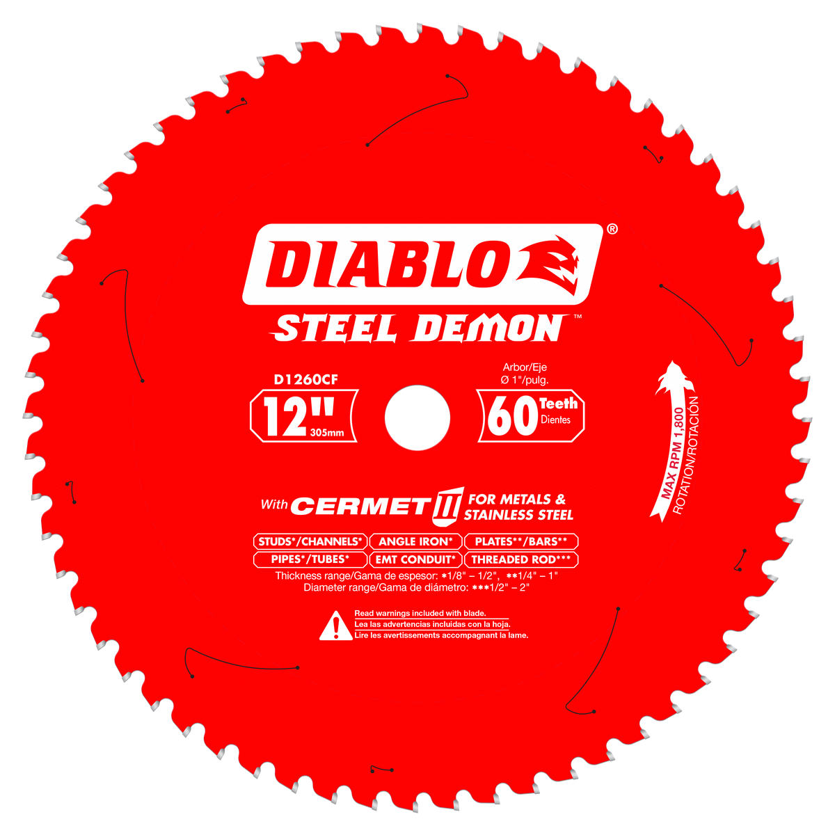 Diablo D1260CF 12" x 60-Teeth Steel Demon™ Cermet II Saw Blade for Medium Metal