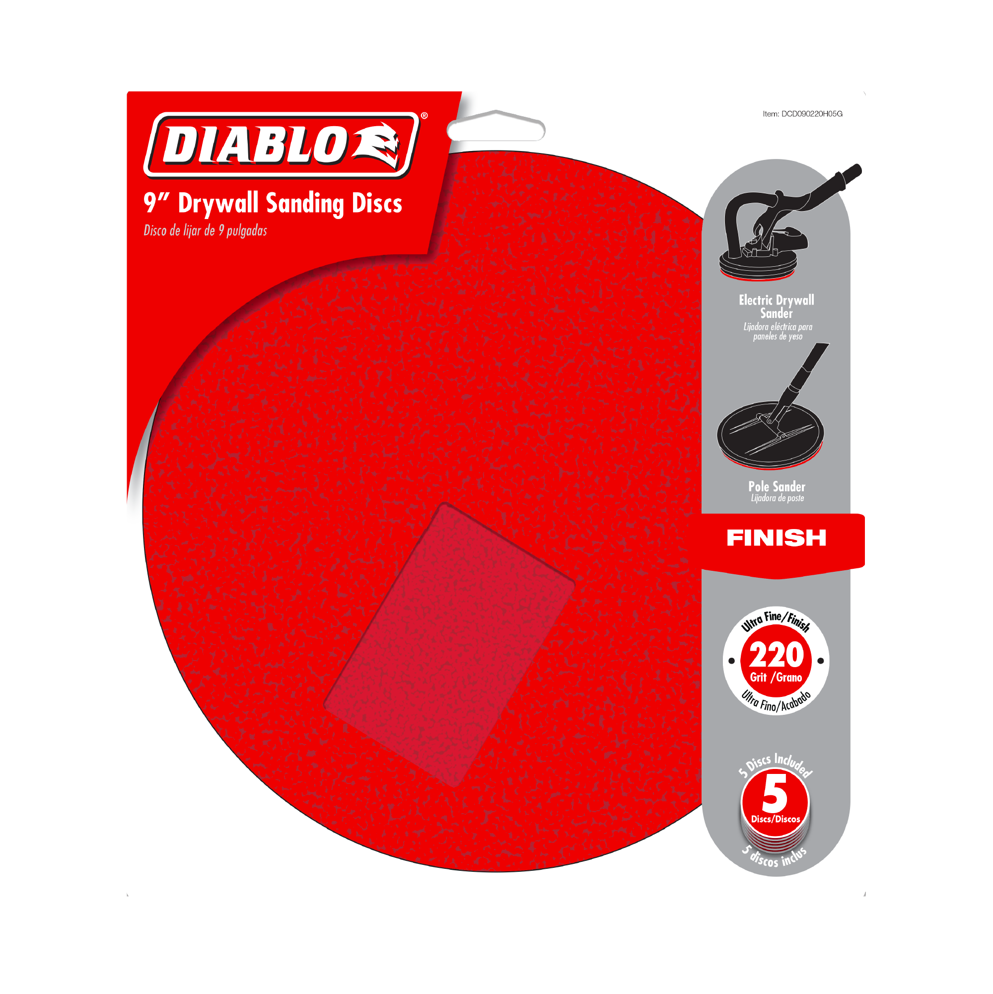 Diablo DCD090220H05G 9" 220-Grit Hook & Lock™ ROS Sanding Discs for Drywall (5-Pack)