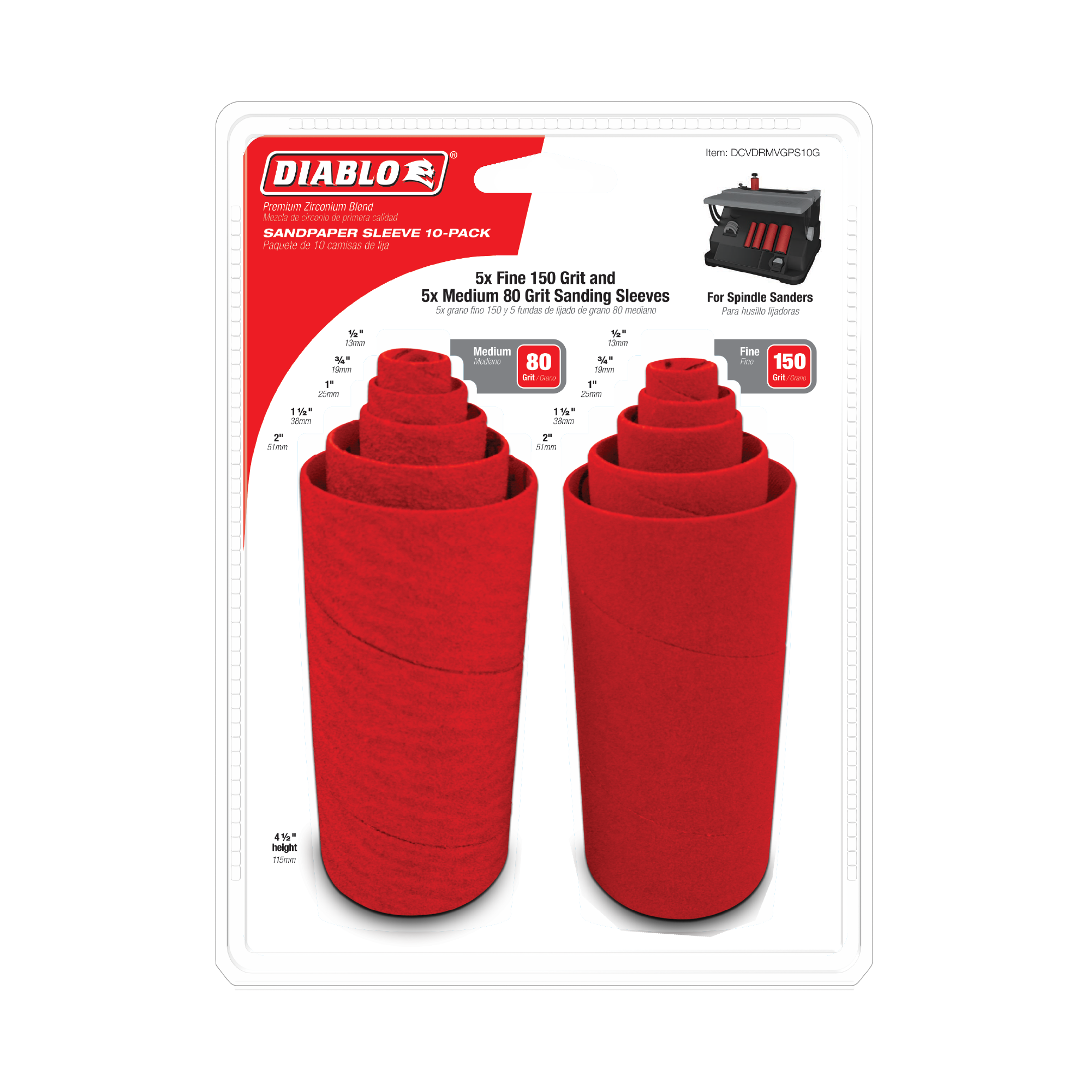 Diablo DCVDRMVGPS10G Assorted Sanding Sleeves (10-Pack)