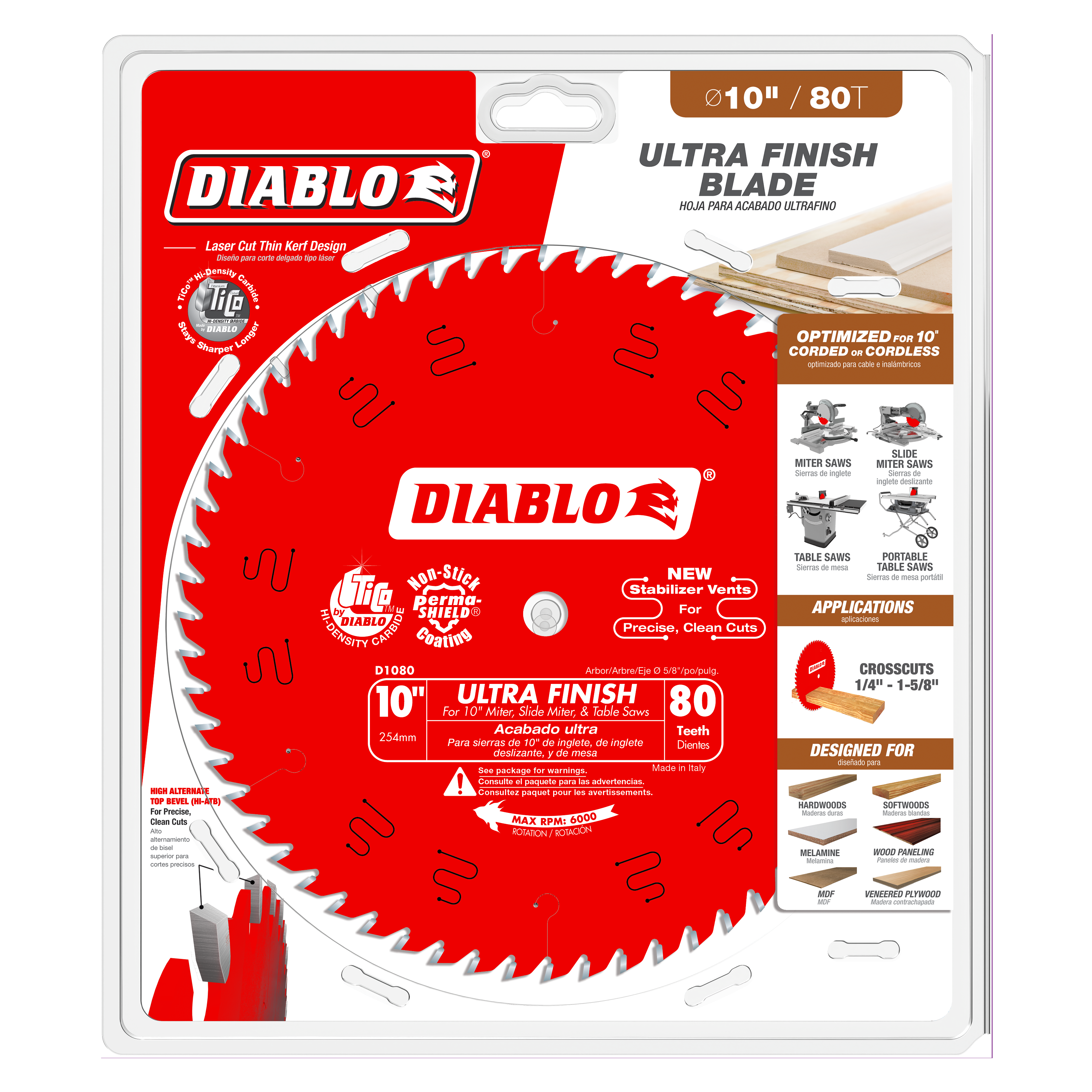 Diablo D1080X 10" x 80-Teeth Ultra Finish Saw Blade for Wood