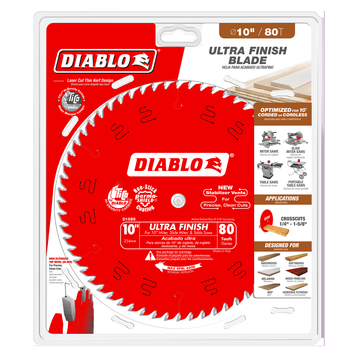 Diablo D1080X 10" x 80-Teeth Ultra Finish Saw Blade for Wood