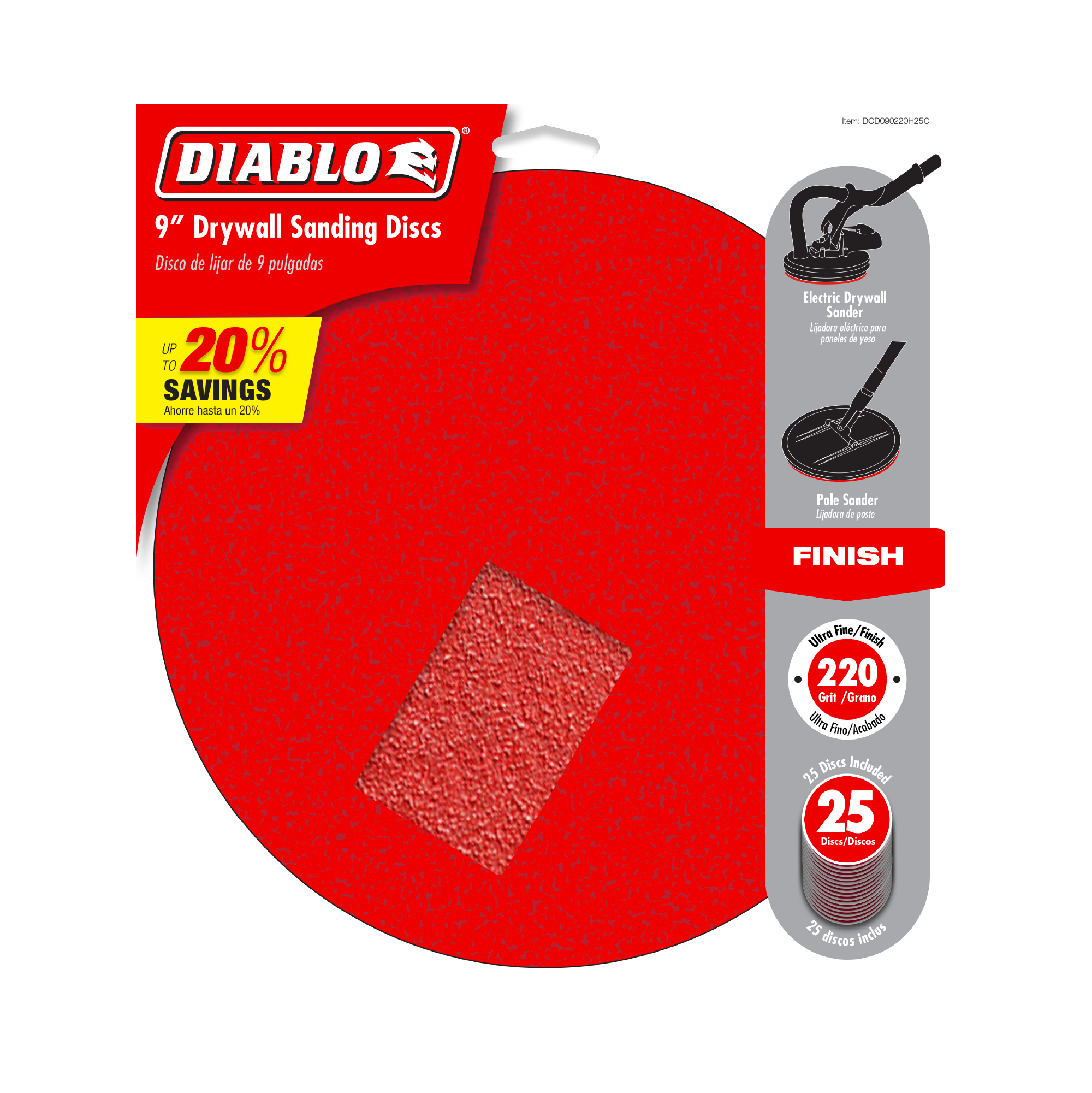 Diablo DCD090220H25G 9" 220 Grit (Ultra Fine)  Drywall ROS Hook & Lock™ Discs (25-Pack)