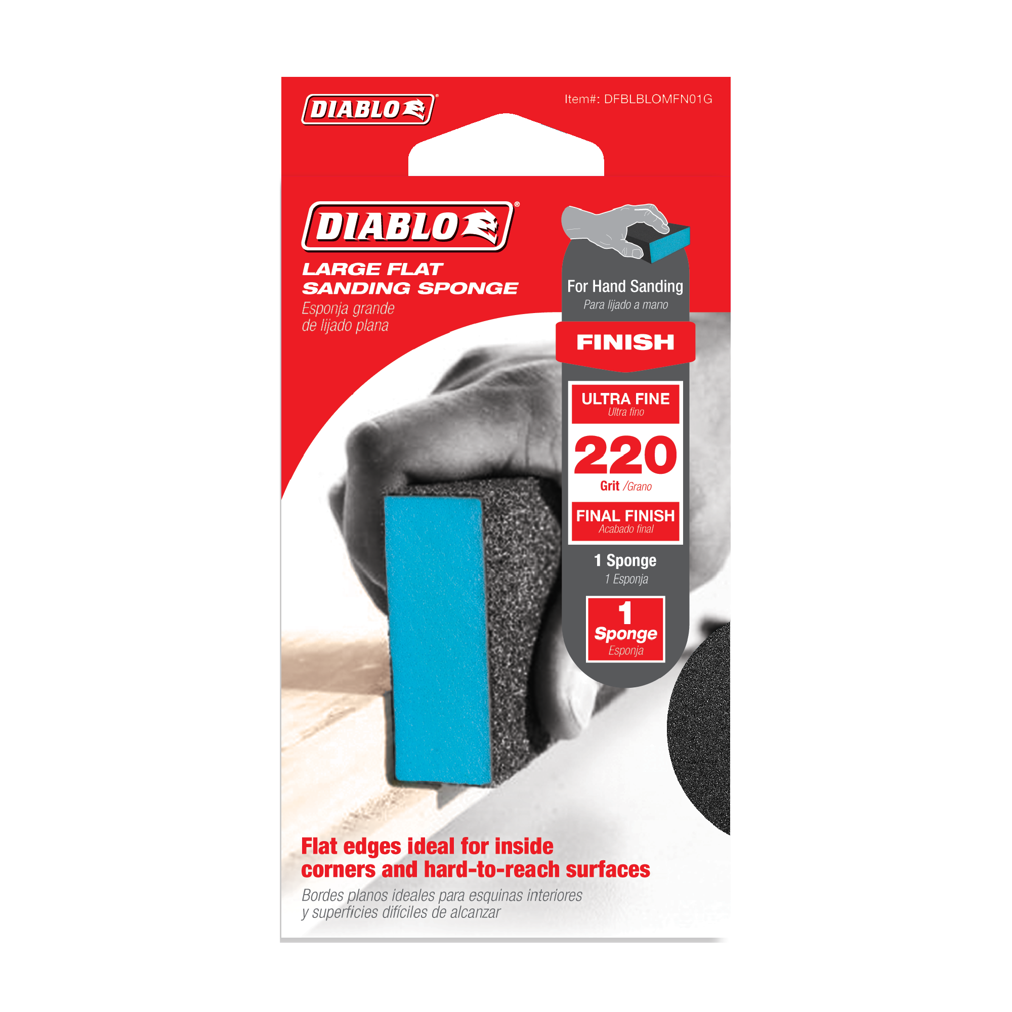 Diablo DFBLBLOMFN01G 5" x 3" x 1" 220-Grit Large Flat Edge Sanding Sponge