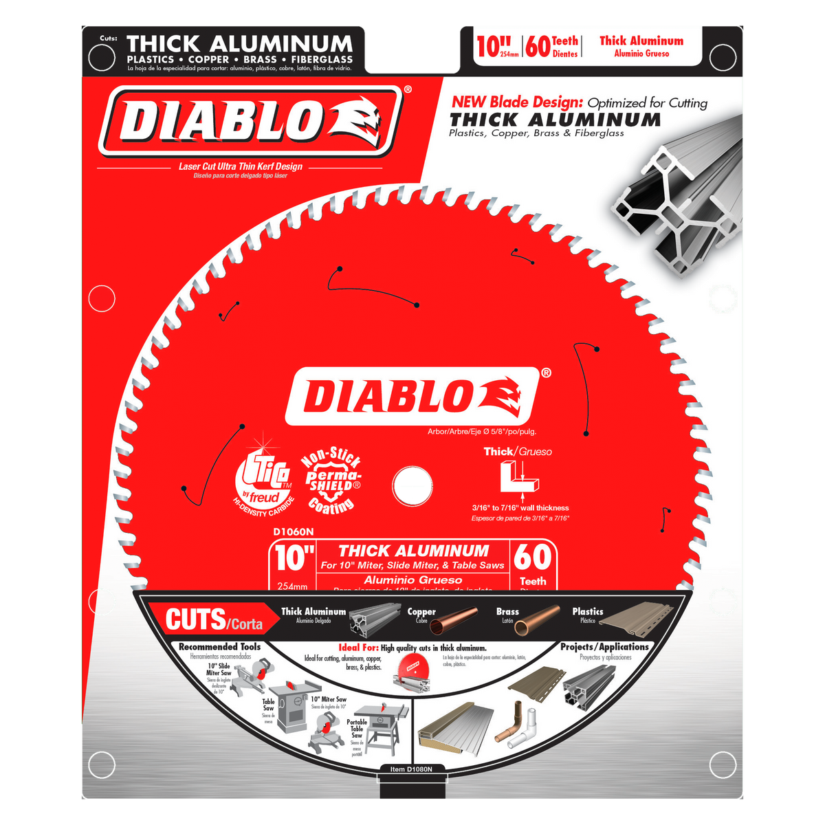 Diablo D1060N 10" x 60-Teeth Saw Blade for Thick Aluminum