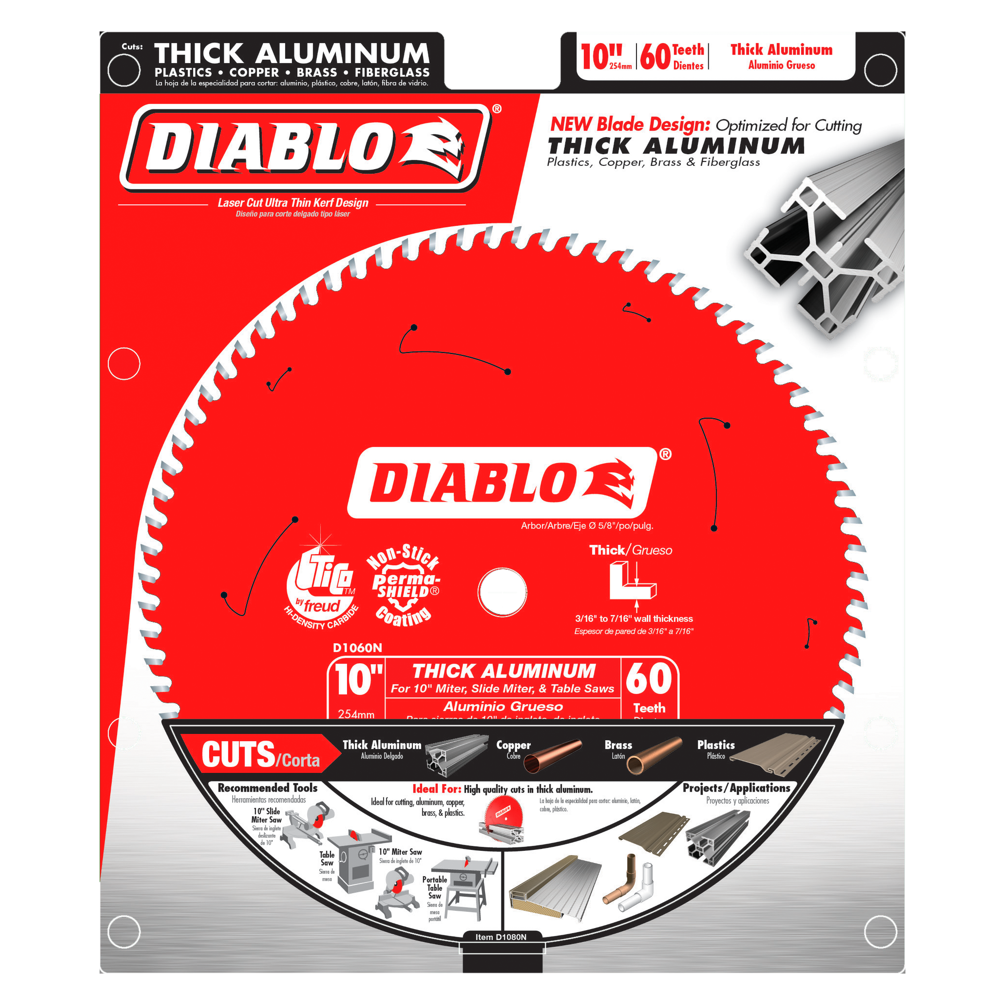 Diablo D1060N 10" x 60-Teeth Saw Blade for Thick Aluminum