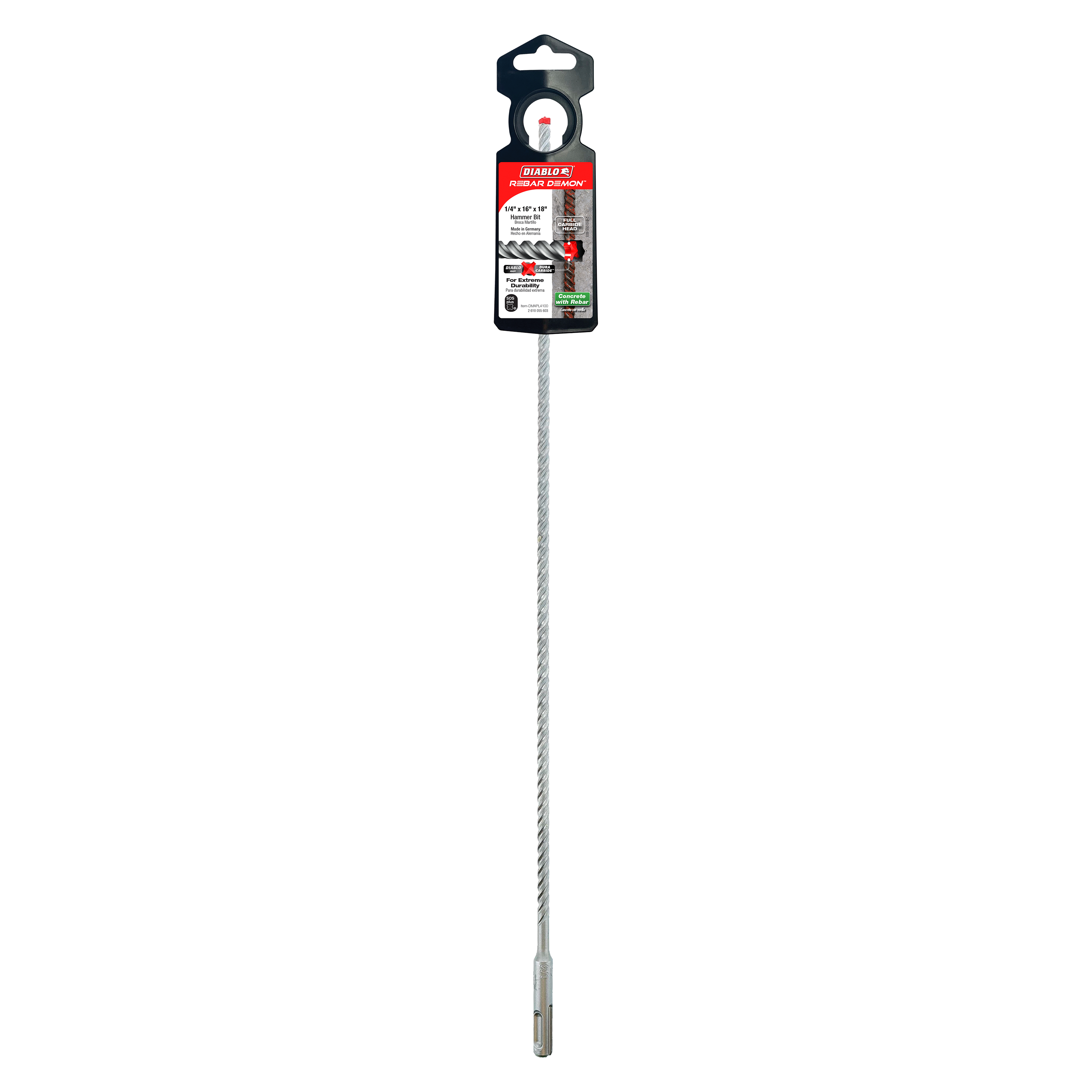 Diablo DMAPL4100 1/4" x 16" x 18" Rebar Demon™ SDS-Plus 4-Cutter Full Carbide Head Hammer Drill Bit