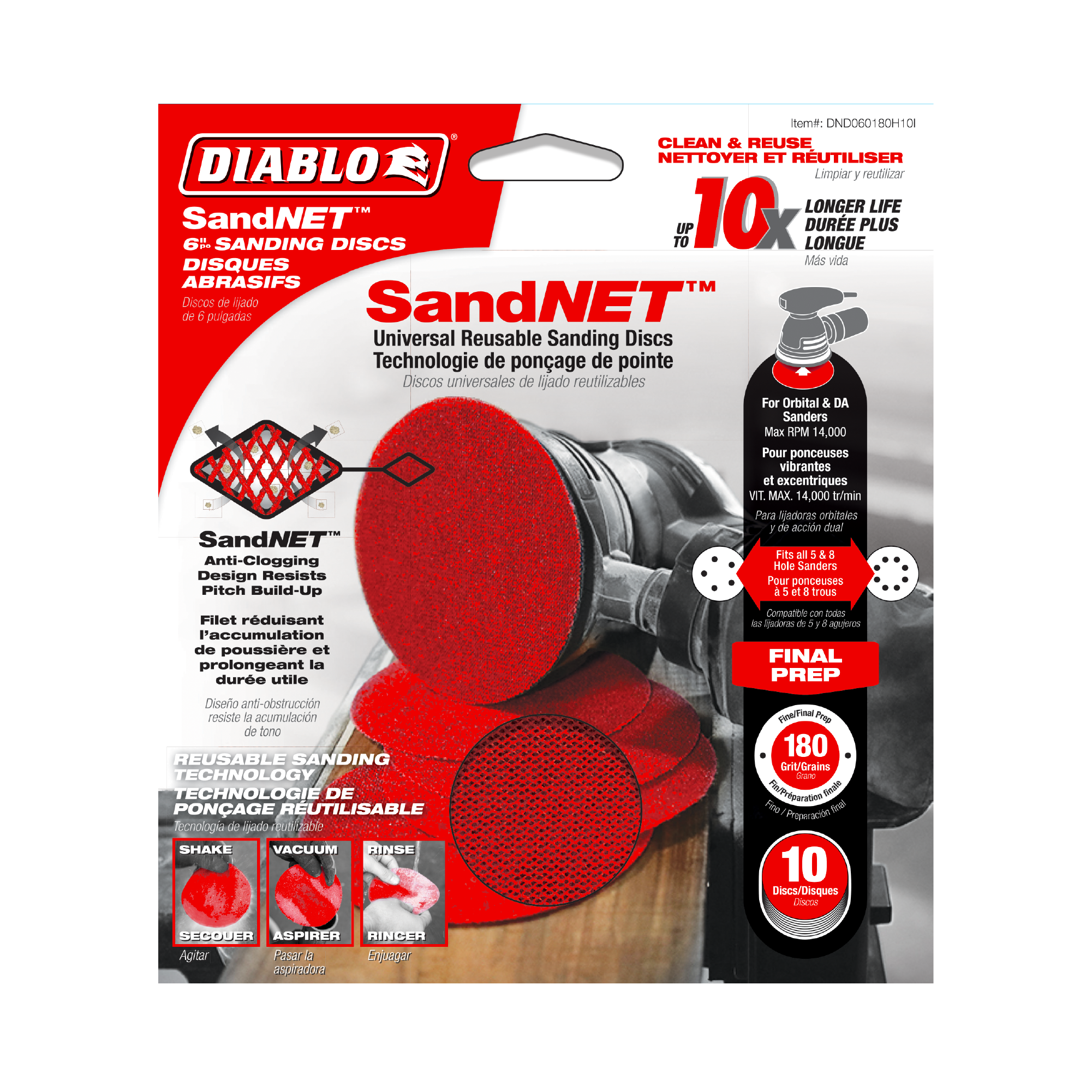 Diablo DND060180H10I 6" 180-Grit SandNET™ Sanding Discs with Connection Pad (10-Pack)