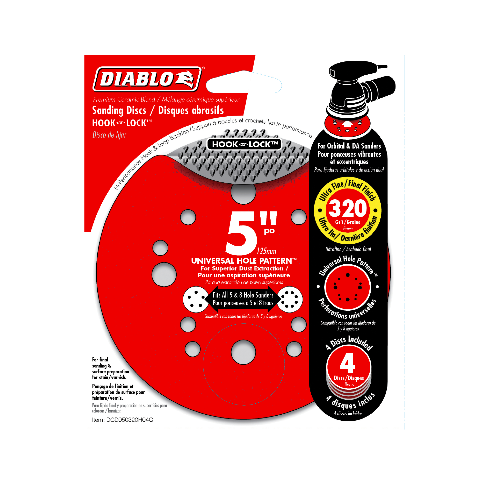 Diablo DCD050320H04G 5" 320-Grit Hook & Lock™ ROS Sanding Discs (4-Pack)