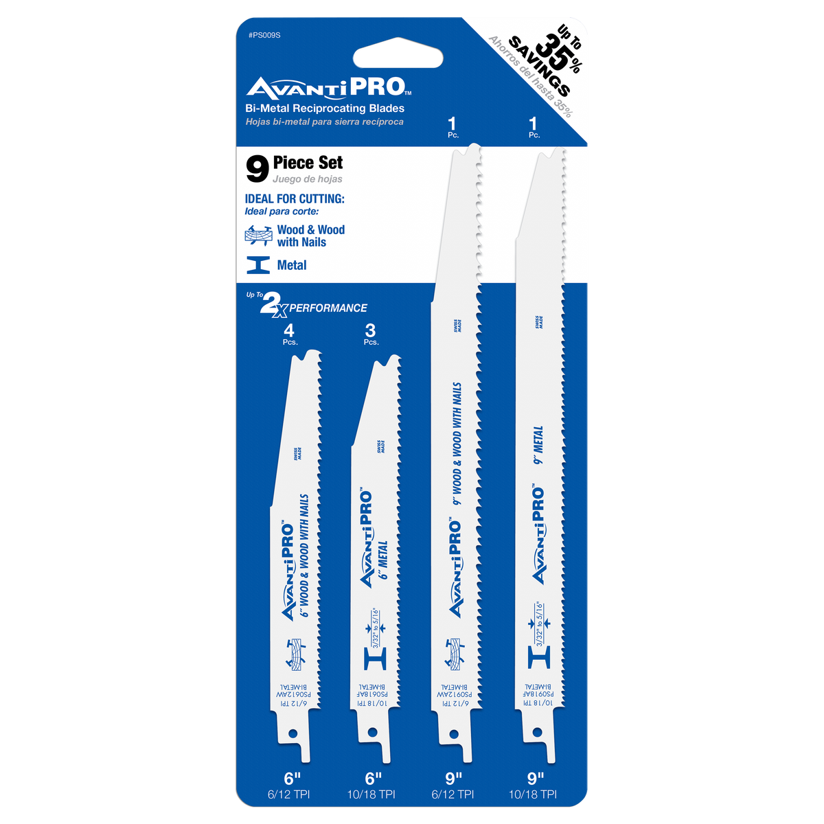 AvantiPRO PS009S AvantiPRO Reciprocating Blade Set for Wood & Metal (9-Pieces)