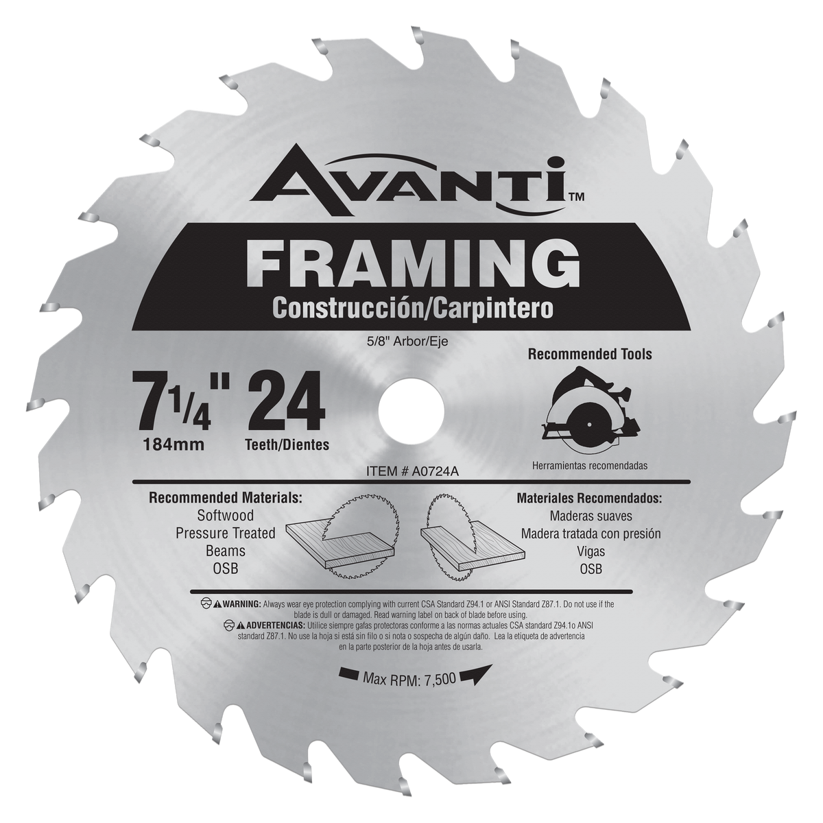 Avanti A0724A 7-1/4 in. x 24-Teeth Framing Saw Blade