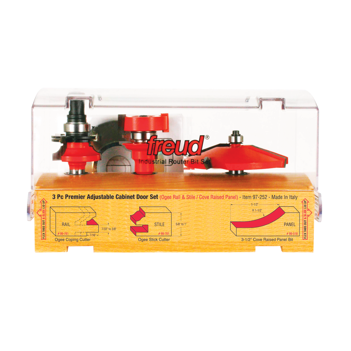 Freud 97-252 3 Piece Premier Adjustable Cabinet Bit Set
