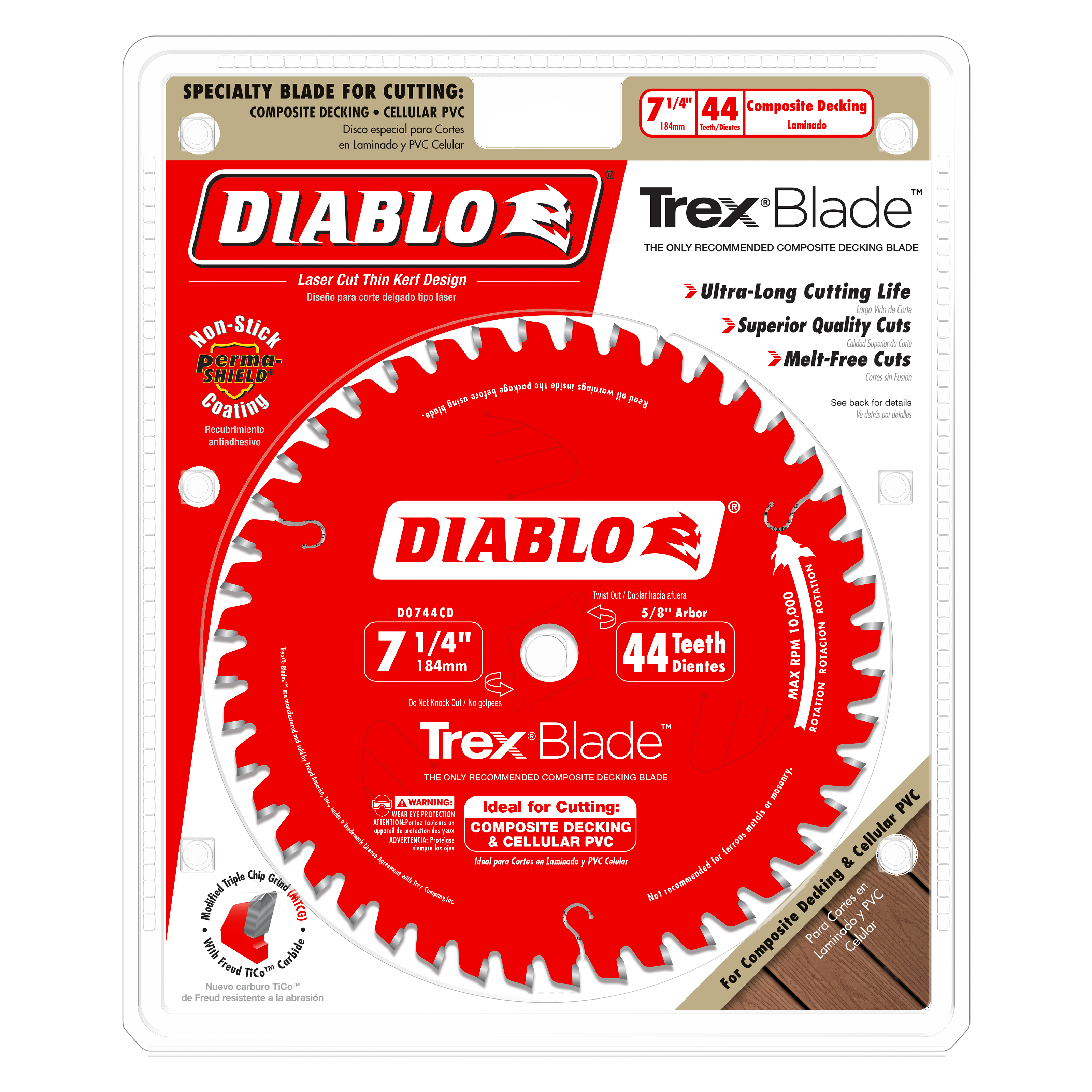 Diablo D0744CD 7-1/4" x 44-Teeth TrexBlade™ Saw Blade for Composites and Plastic