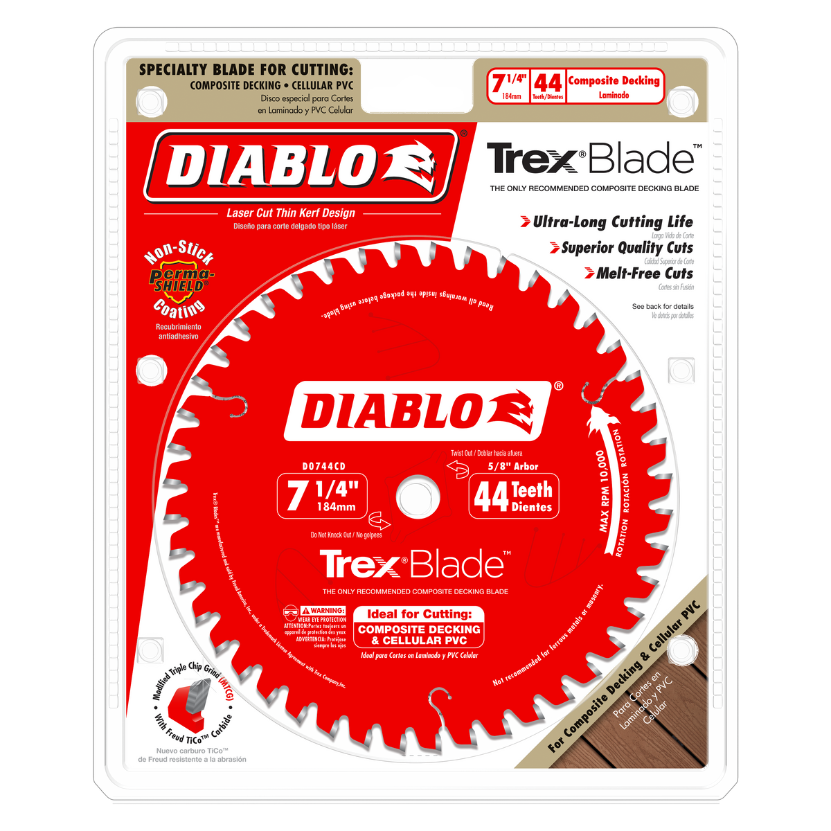 Diablo D0744CD 7-1/4" x 44-Teeth TrexBlade™ Saw Blade for Composites and Plastic