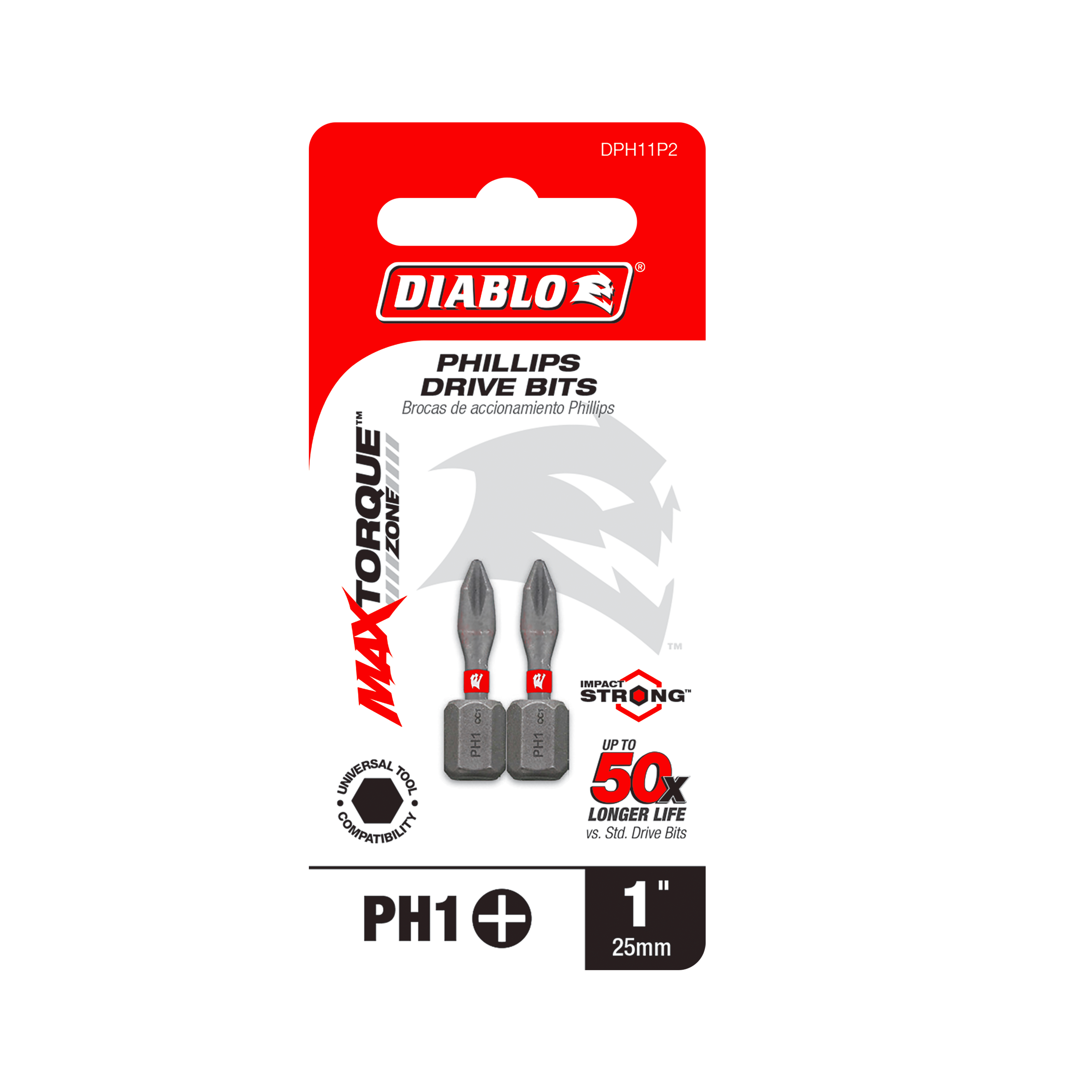 Diablo DPH11P2 1" #1 Phillips Drive Bits (2-Pack)