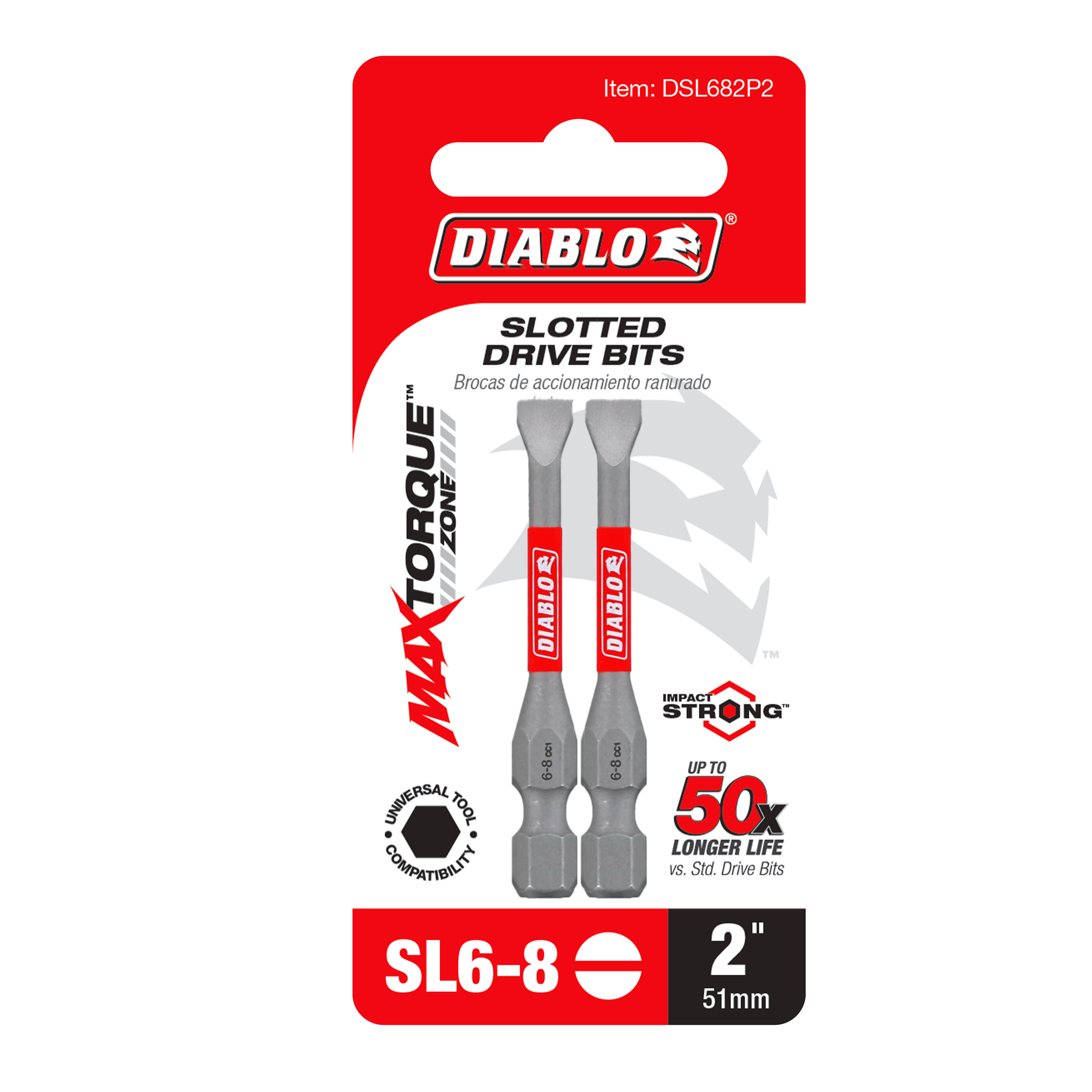 Diablo DSL682P2 2" SL6-8 Slotted Drive Bits