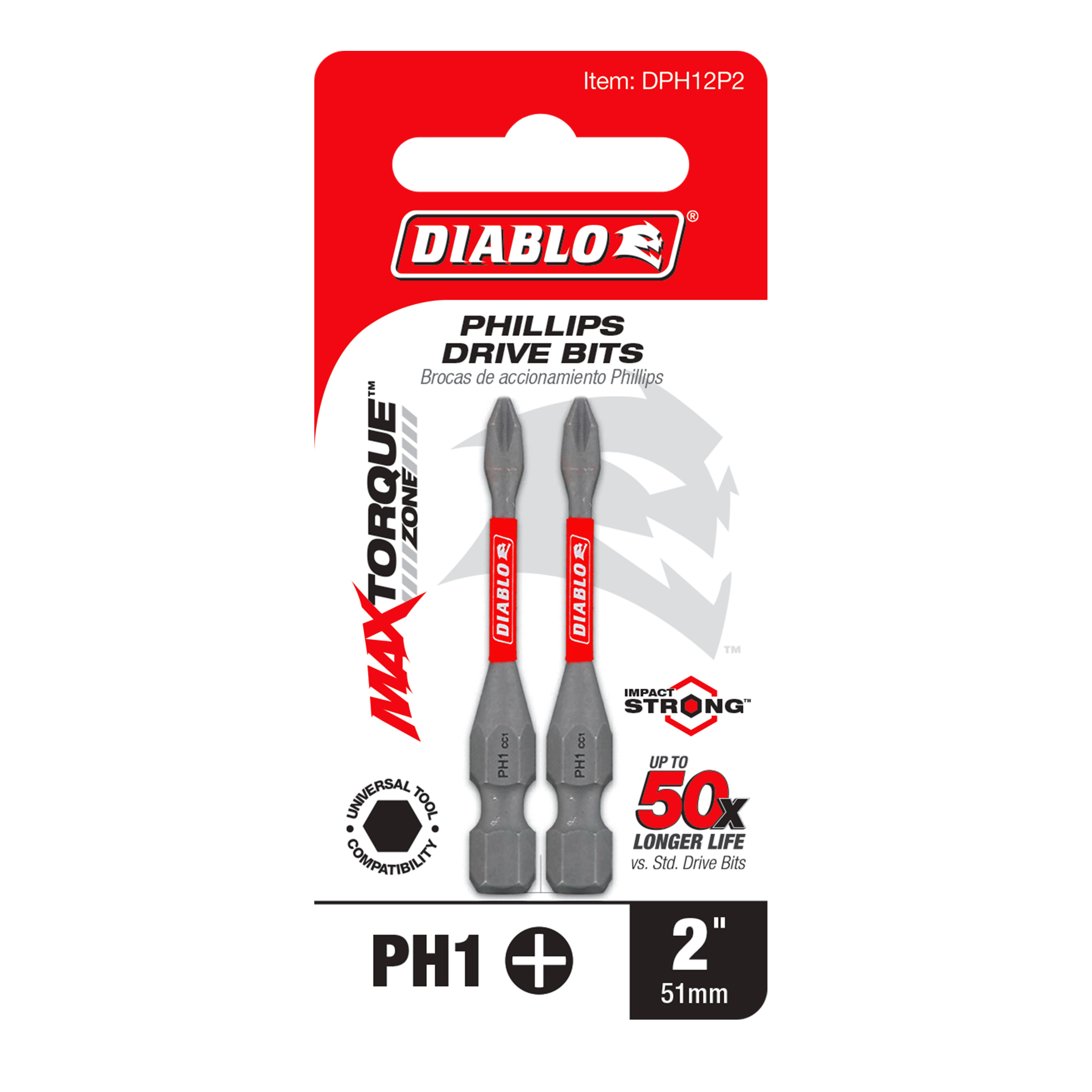 Diablo DPH12P2 2" #1 Phillips Drive Bit