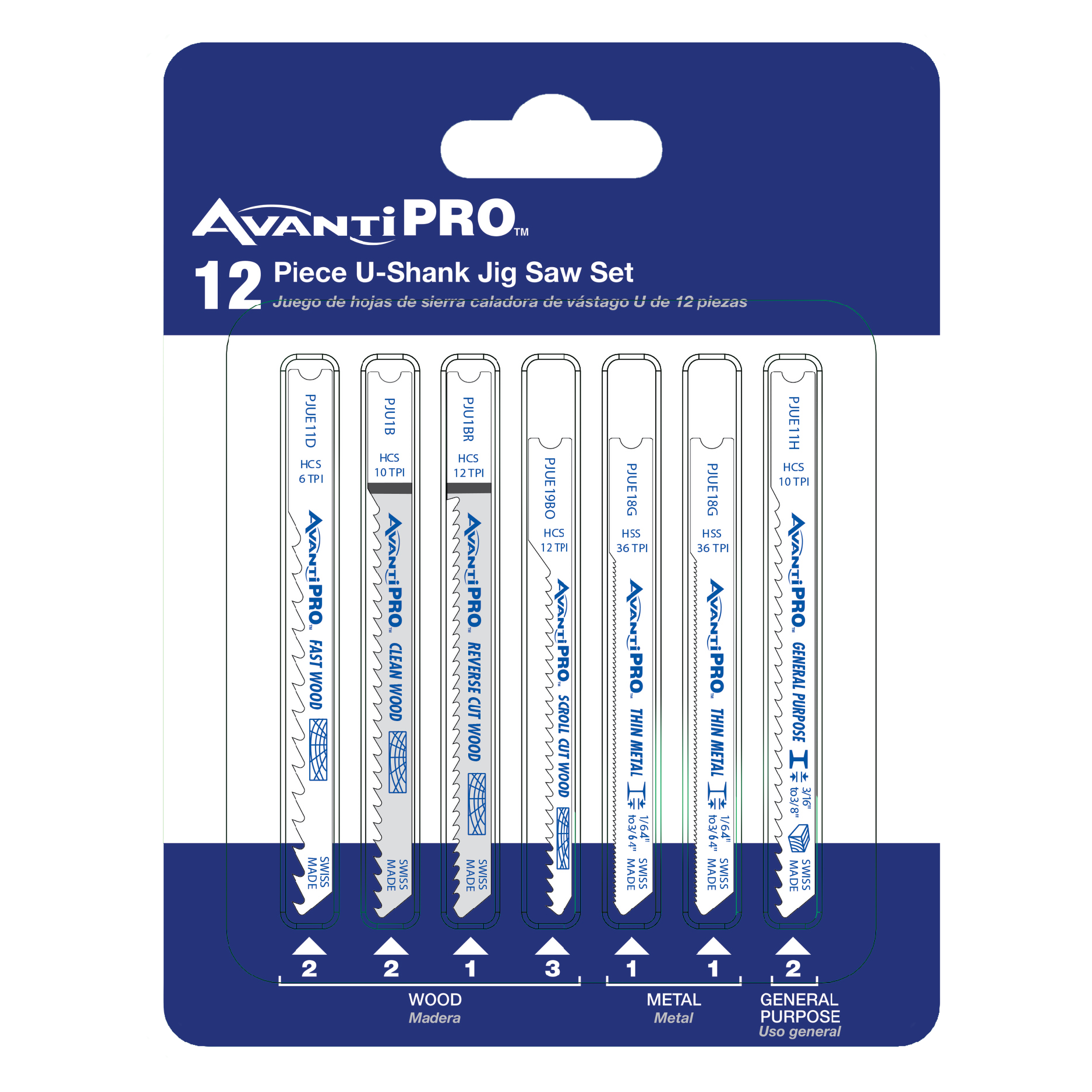 AvantiPRO PJU12BC AvantiPRO U-Shank Jig Saw Blade Set for Wood & Metal (12-pieces)