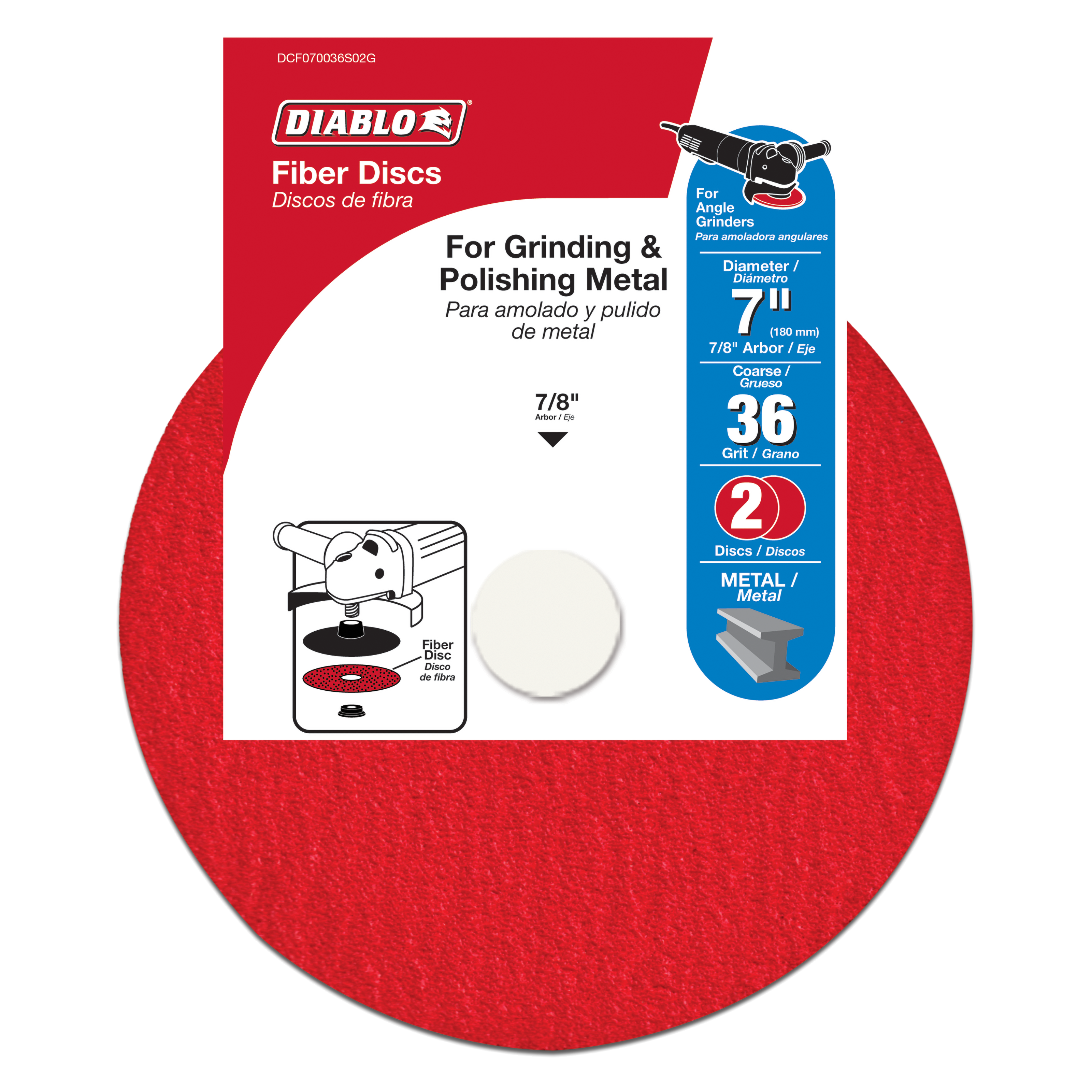 Diablo DCF070036S02G 7" 36-Grit Fiber Discs for Metal (2-Pack)