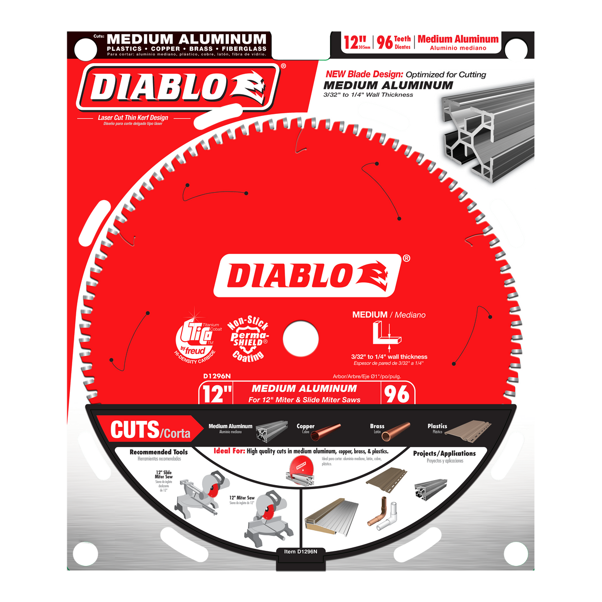 Diablo D1296N 12" x 96-Teeth Saw Blade for Medium Aluminum