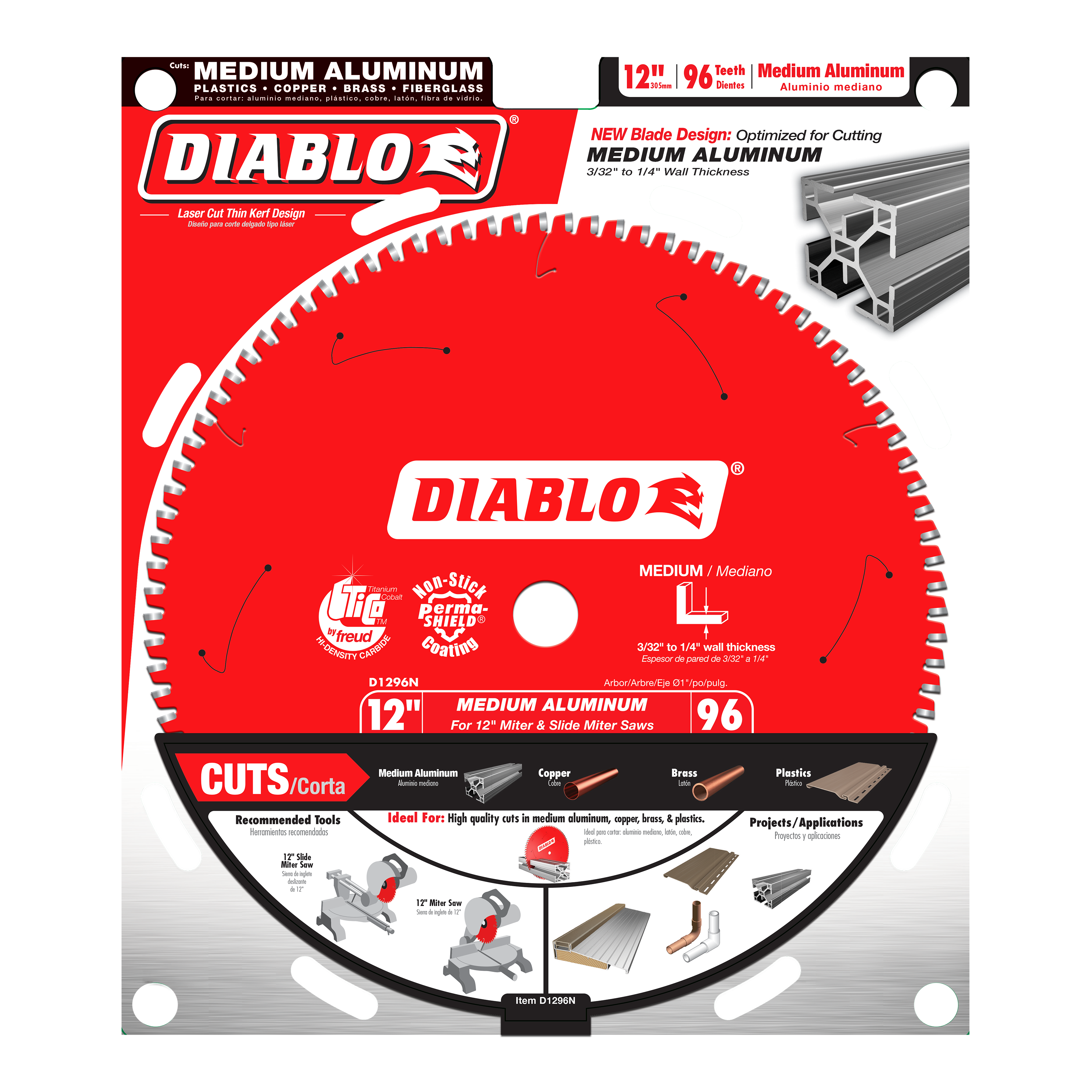 Diablo D1296N 12" x 96-Teeth Saw Blade for Medium Aluminum