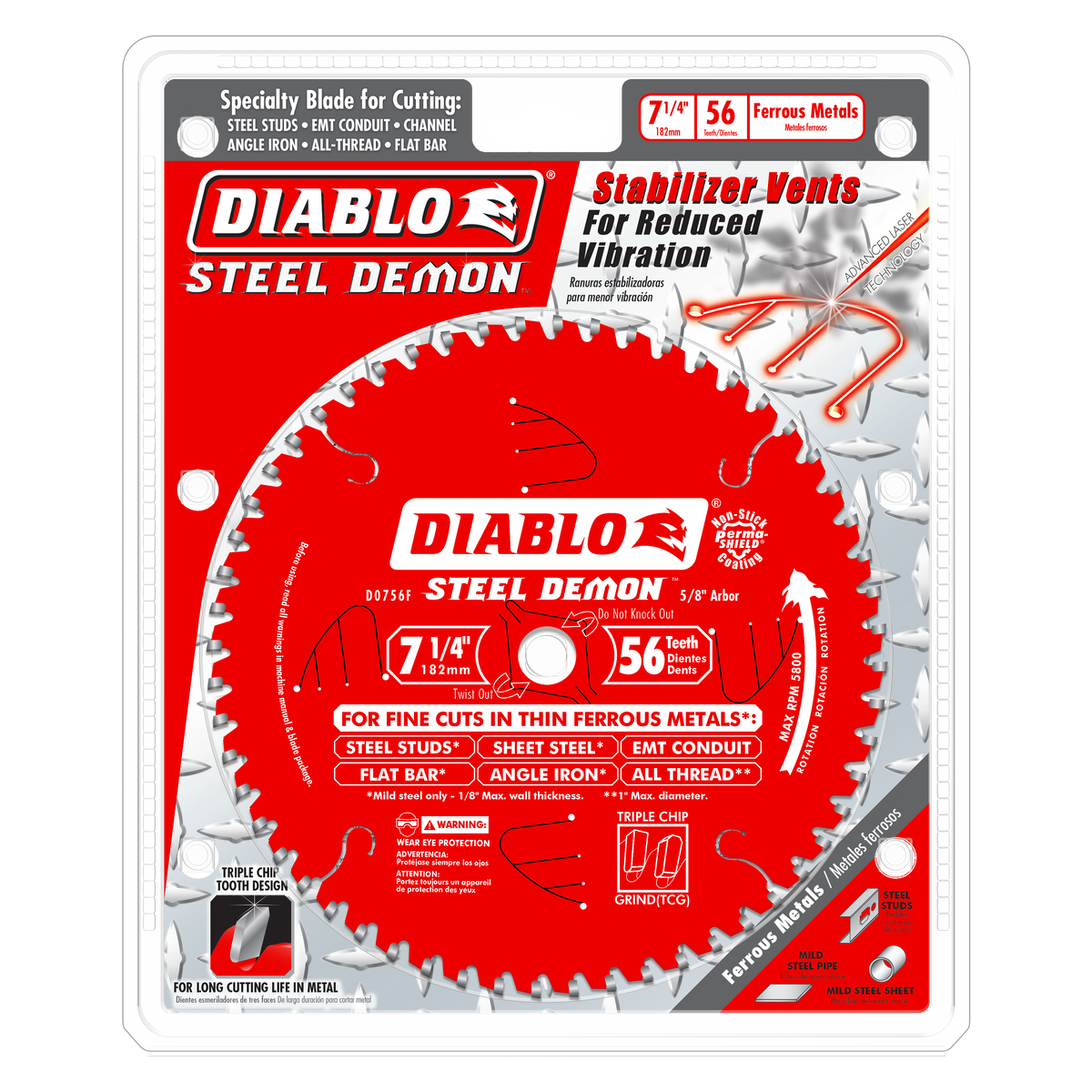 Diablo D0756F 7-1/4" x 56-Teeth Steel Demon™ Carbide Saw Blade for Thin Metal