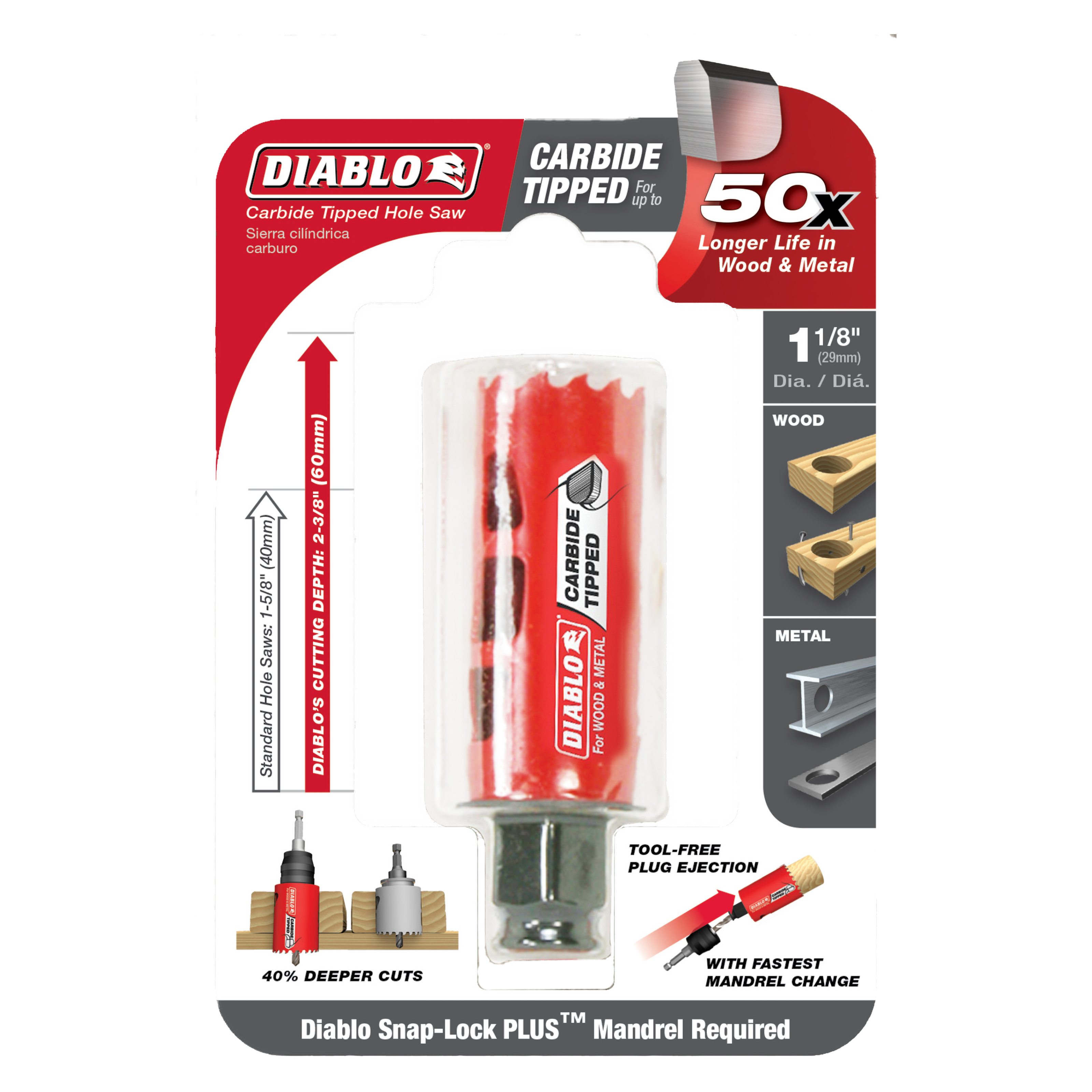Diablo DHS1125CT 1-1/8" Carbide Teeth Hole Saw for Wood and Metal
