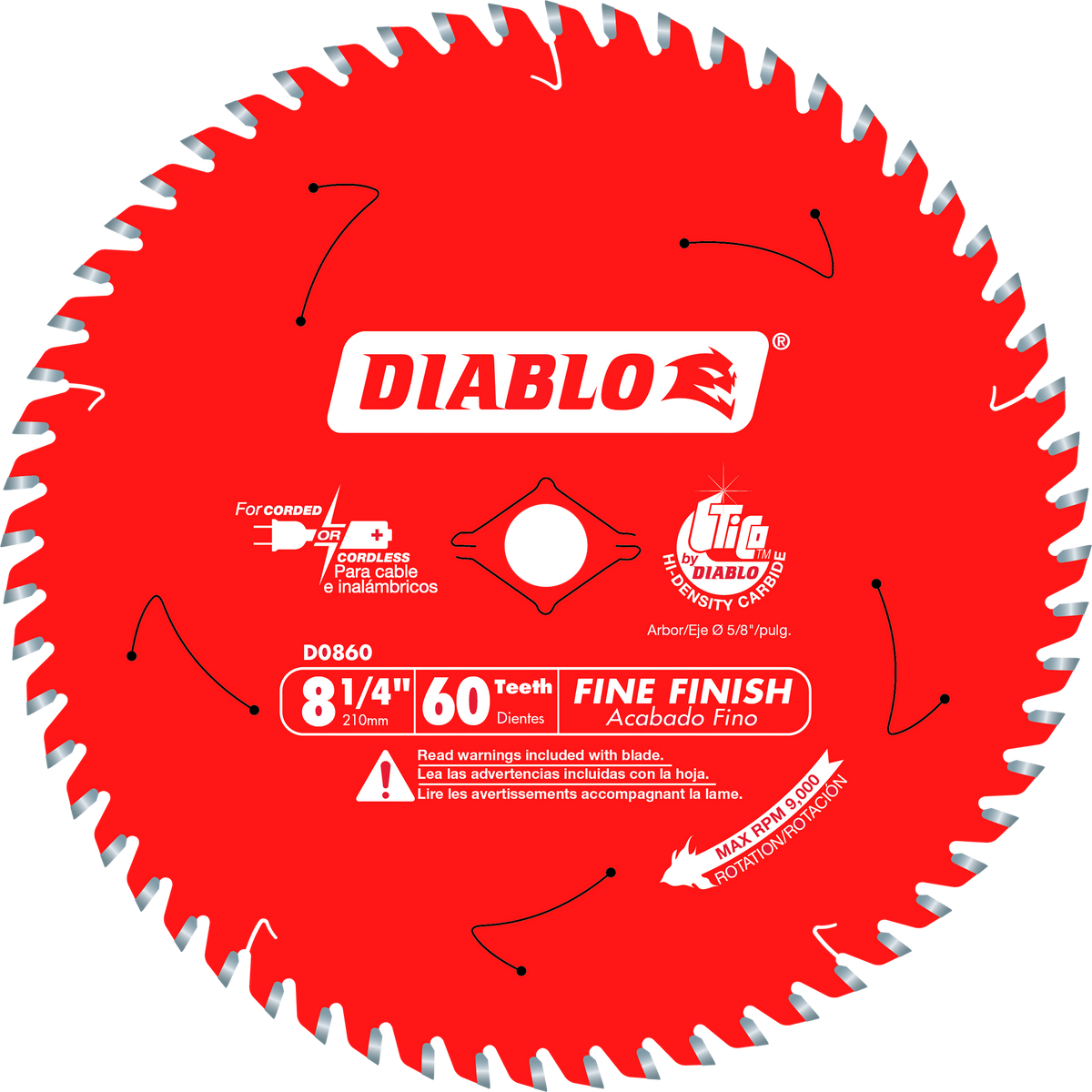 Diablo D0860X 8-1/4" x 60-Teeth Fine Finish Saw Blade for Wood