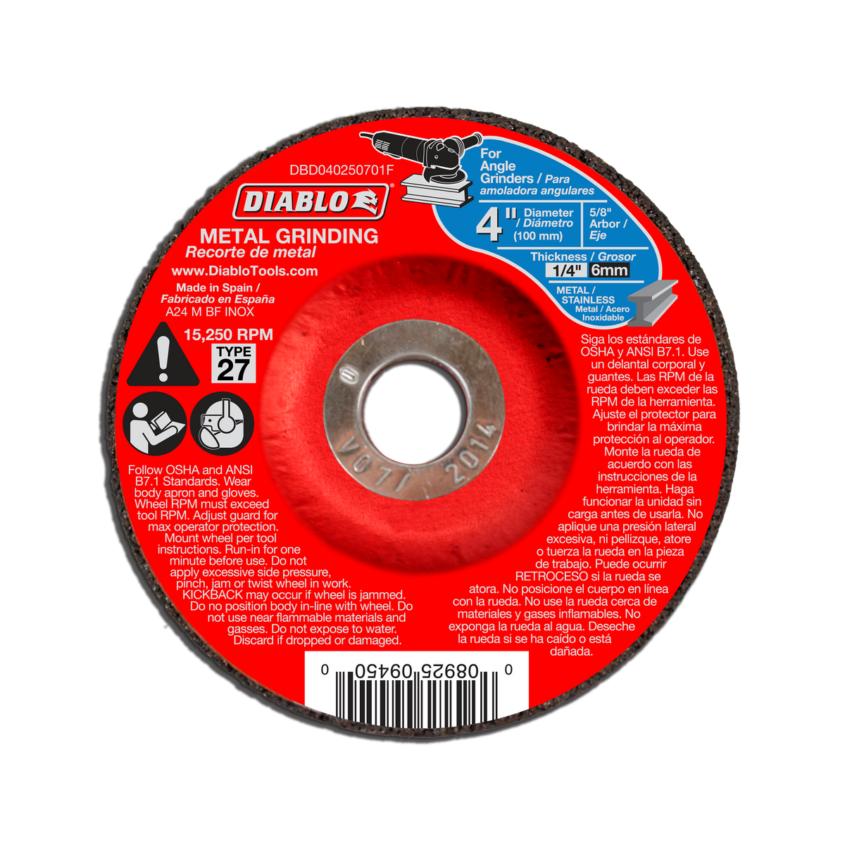 Diablo DBD040250701F 4" Type 27 Metal Grinding Disc