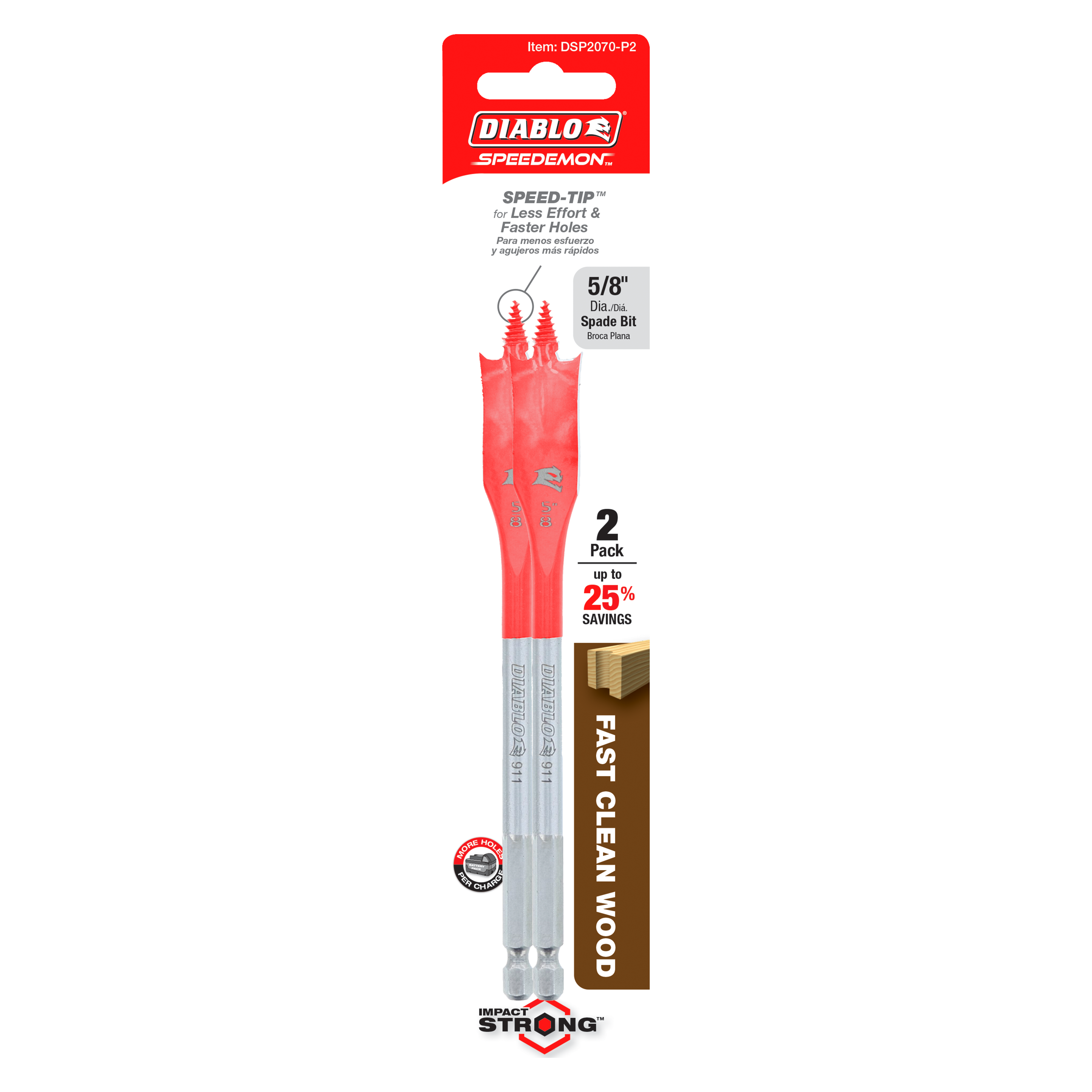 Diablo DSP2070-P2 5/8" x 6" Spade Bits for Wood (2-Pack)