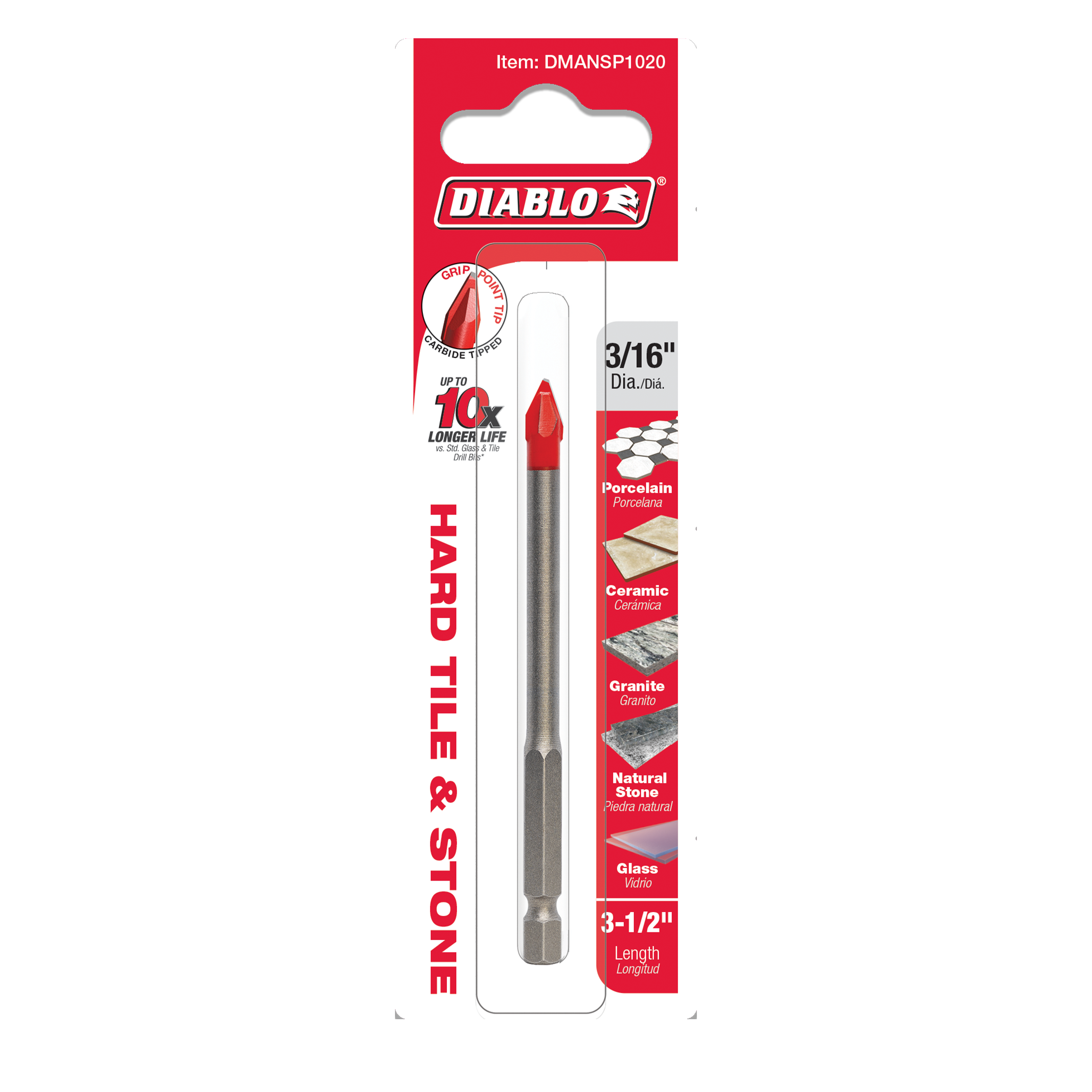 Diablo DMANSP1020 Diablo 3/16" Hard Tile & Stone Carbide Tipped Drill Bit