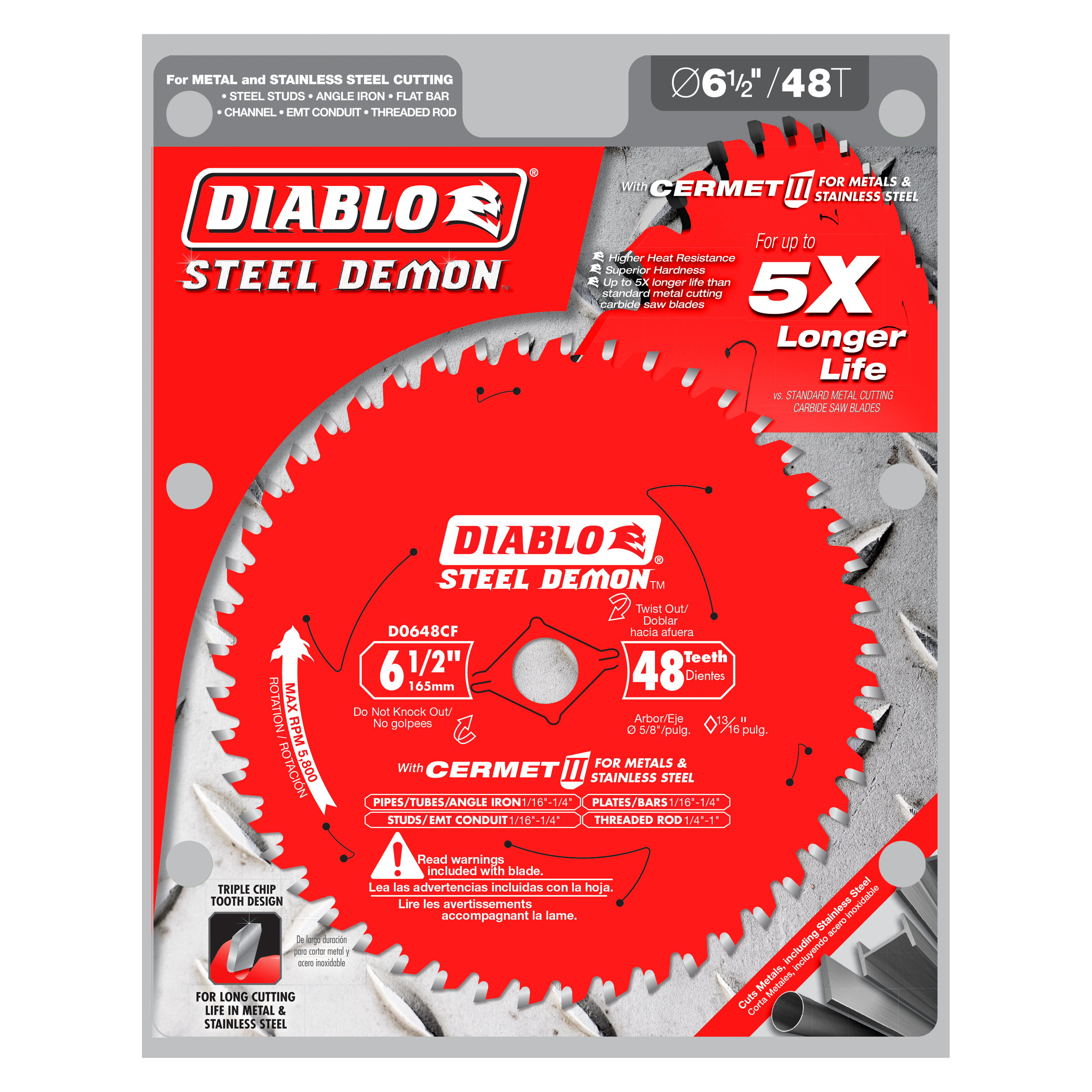 Diablo D0648CFA 6-1/2" x 48-Teeth Steel Demon™ Cermet II Saw Blade for Medium Metal