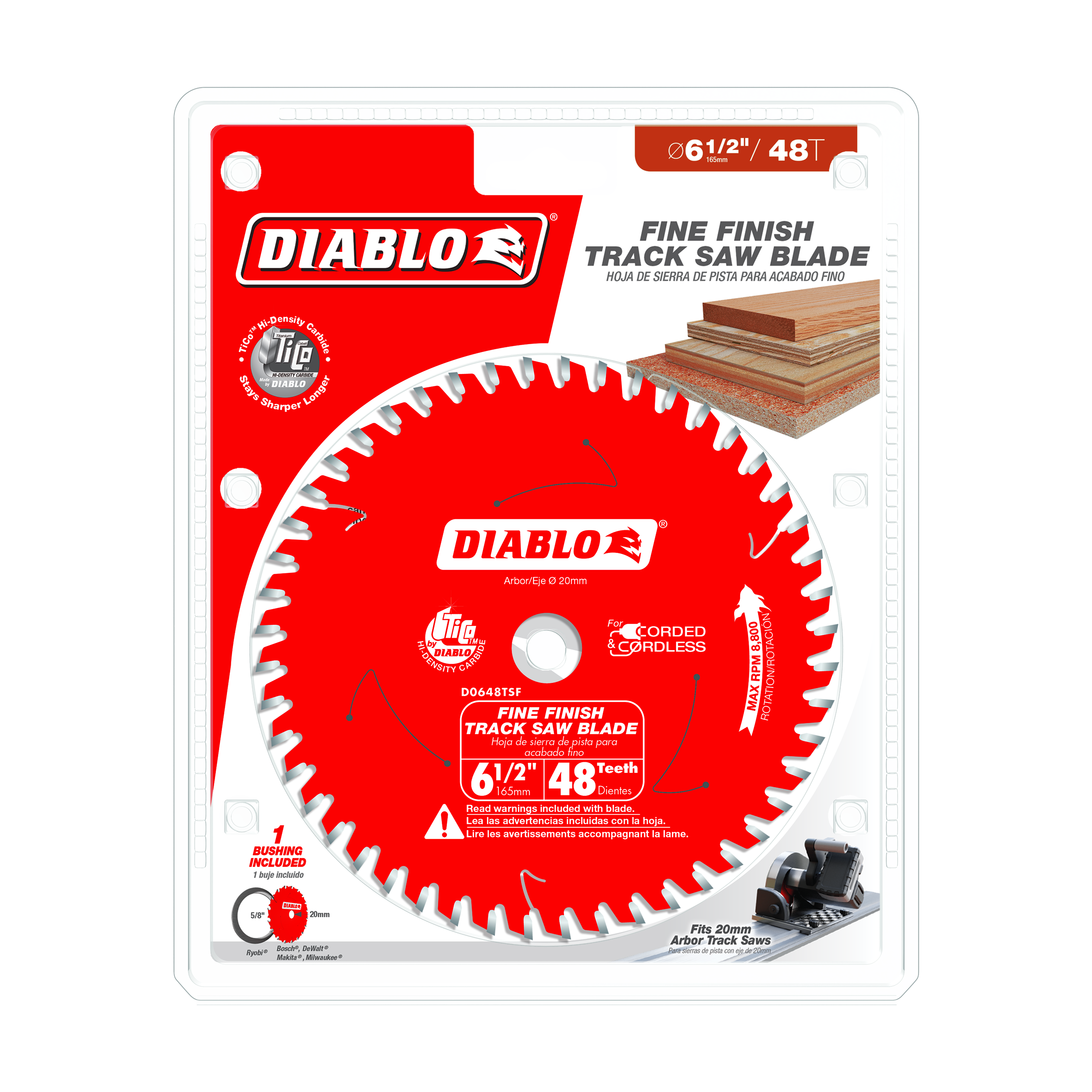 Diablo D0648TSF Diablo 6-1/2" 48-Teeth Track Saw Blade for Fine Finish and Plywood