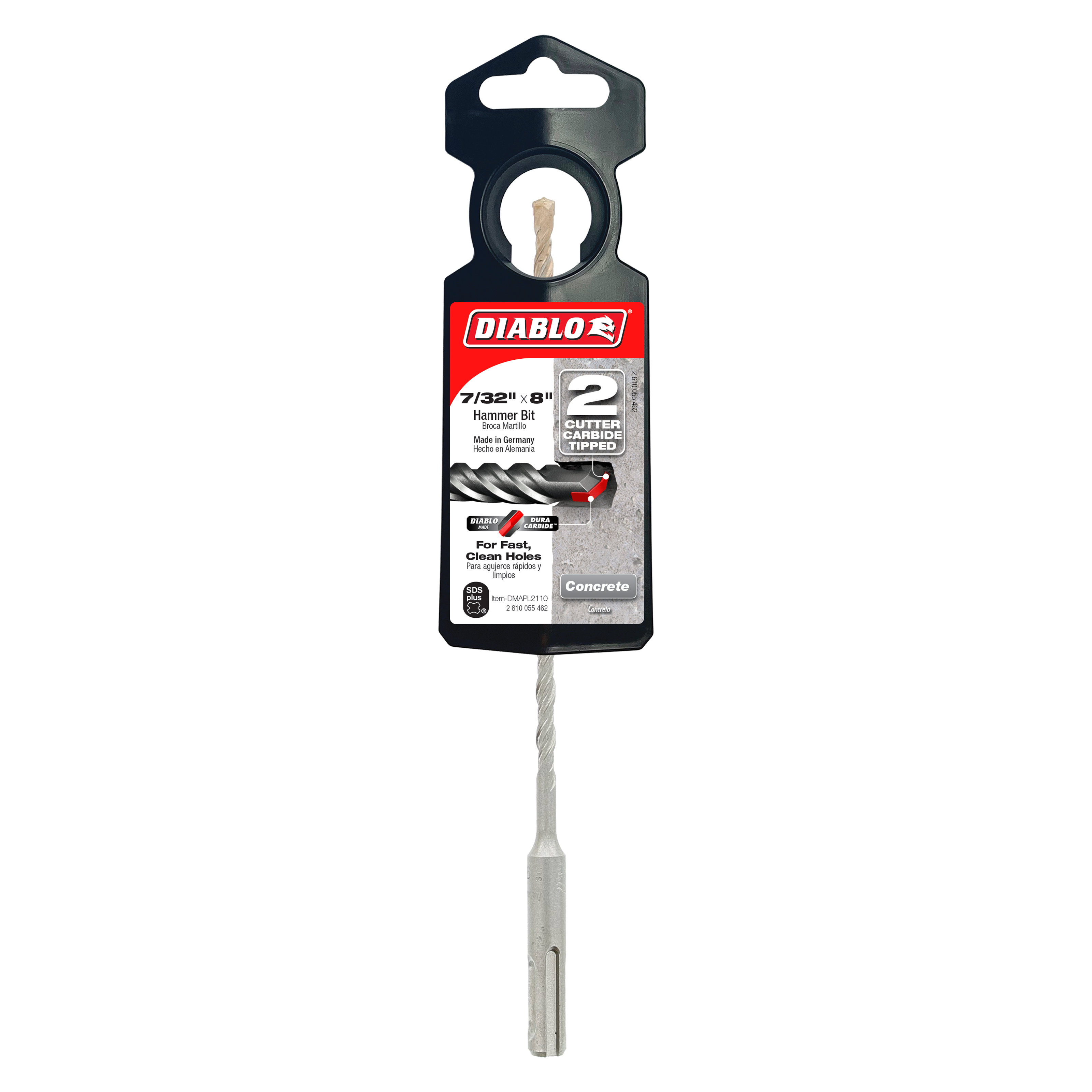 Diablo DMAPL2110 7/32" x 6" x 8" SDS-Plus 2-Cutter Carbide-Tipped Hammer Drill Bits