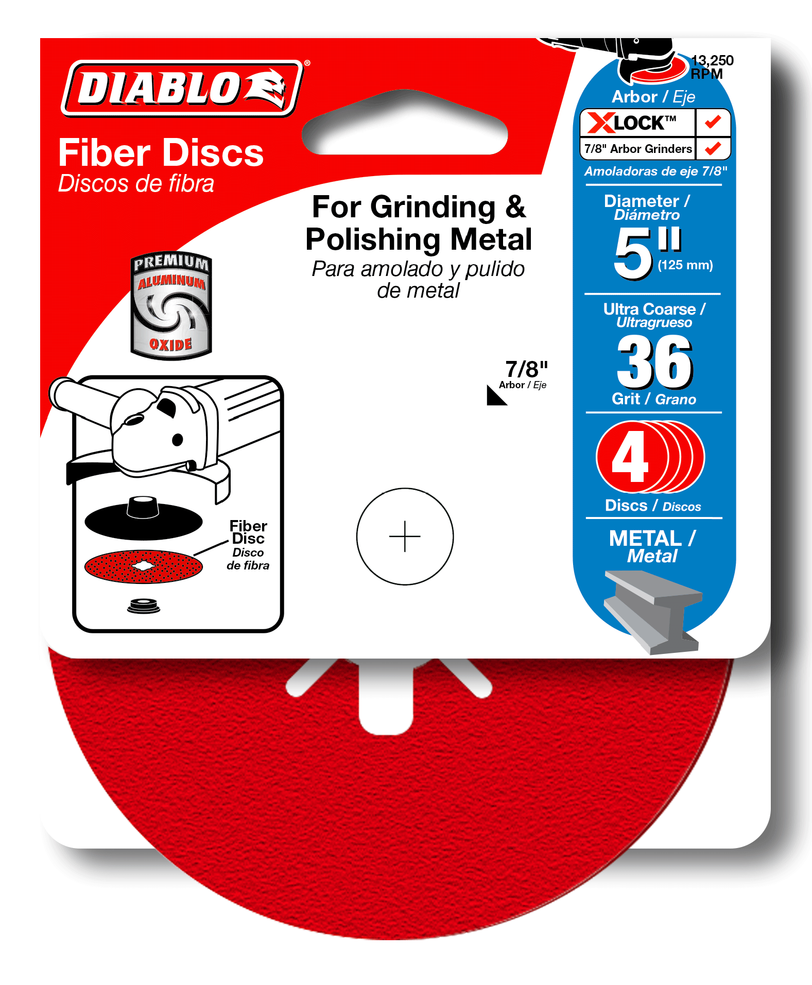 Diablo DCF050036S04G 5" 36-Grit Fiber Discs for Metal (4-Pack)