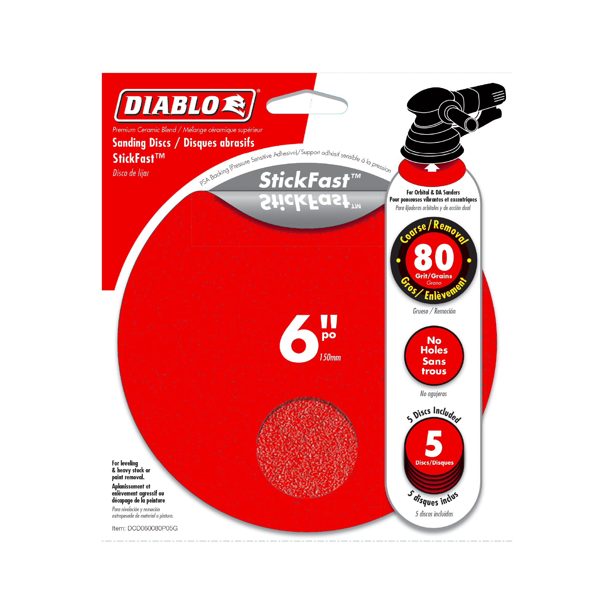 Diablo DCD060080P05G 6" 80-Grit StickFast™ ROS Sanding Discs (5-Pack)