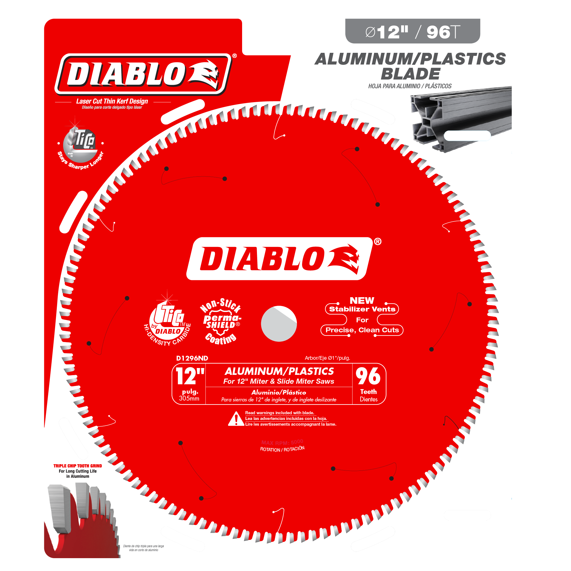 Diablo D1296ND 12" x 96-Teeth Saw Blade for Aluminum & Plastics