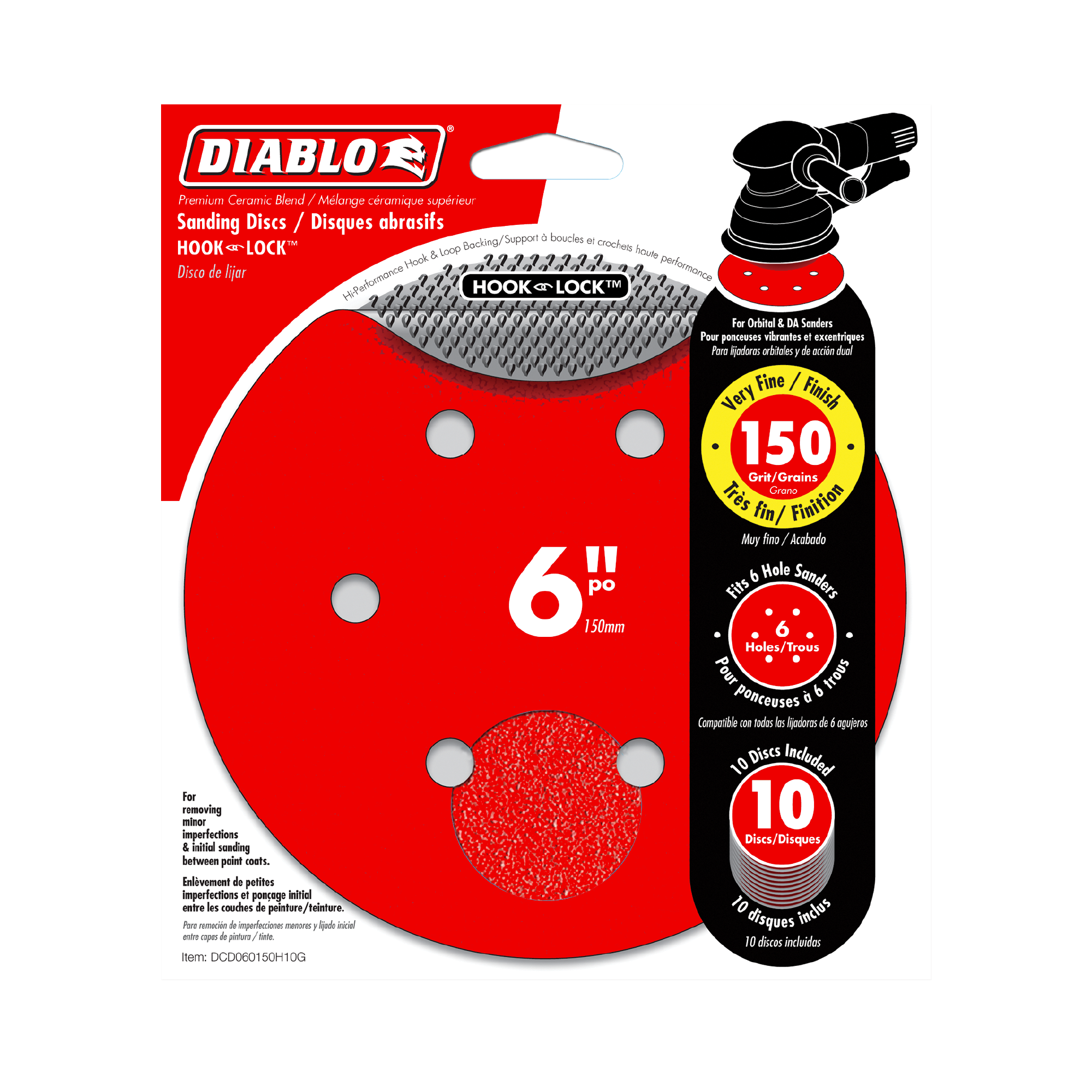 Diablo DCD060150H10G 6" 150-Grit Hook & Lock™ ROS Sanding Discs (10-Pack)