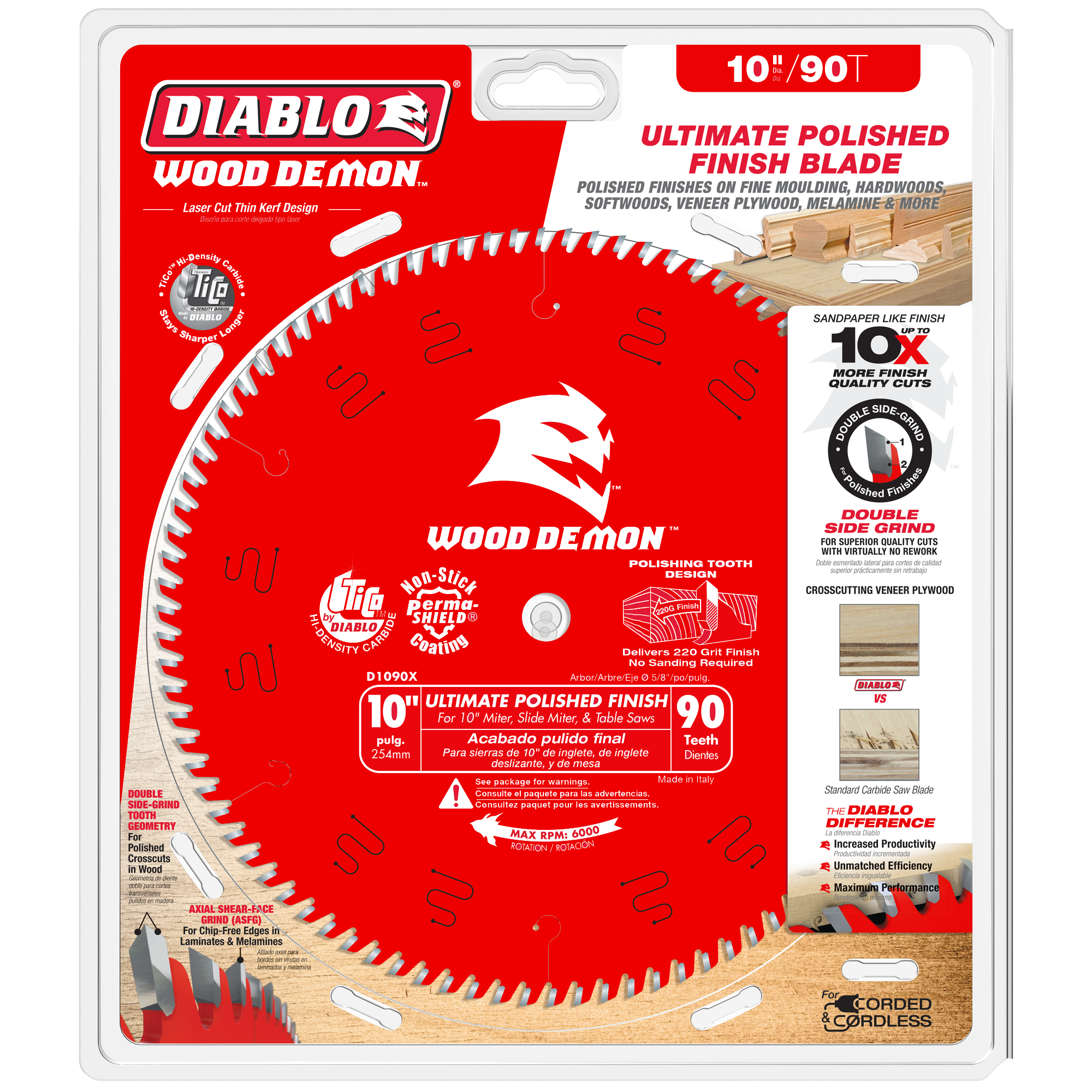 Diablo D1090X 10" x 90-Teeth Ultimate Polished Finish Saw Blade for Wood