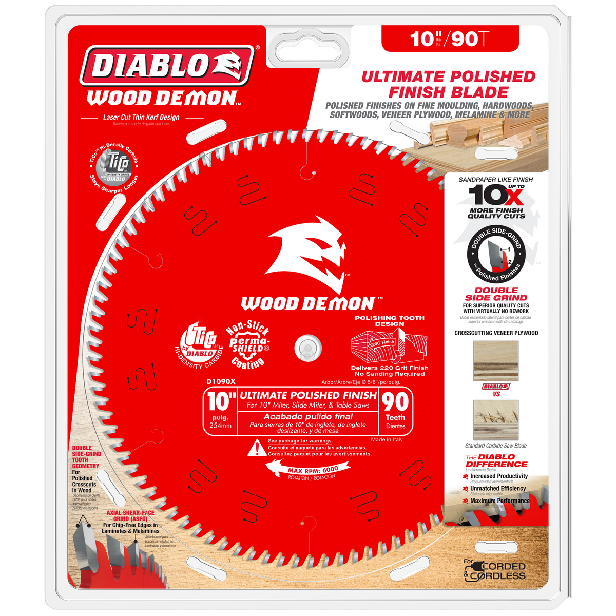 Diablo D1090X 10" x 90-Teeth Ultimate Polished Finish Saw Blade for Wood