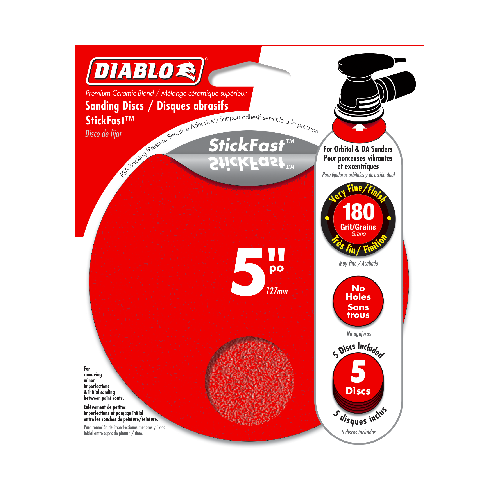 Diablo DCD050180P05G 5" 180-Grit StickFast™ ROS Sanding Discs (5-Pack)