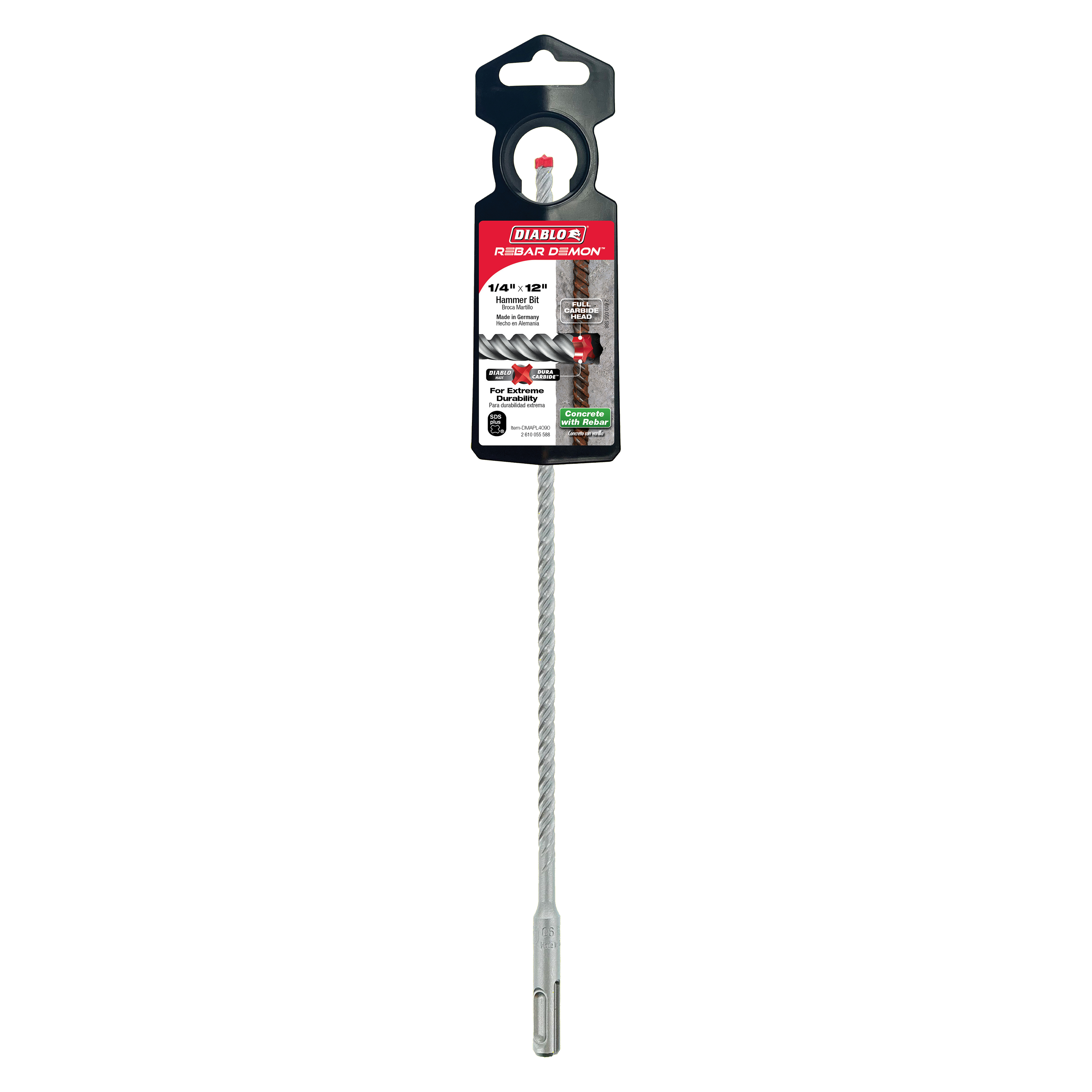 Diablo DMAPL4090 1/4" x 10" x 12" Rebar Demon™ SDS-Plus 4-Cutter Full Carbide Head Hammer Drill Bit