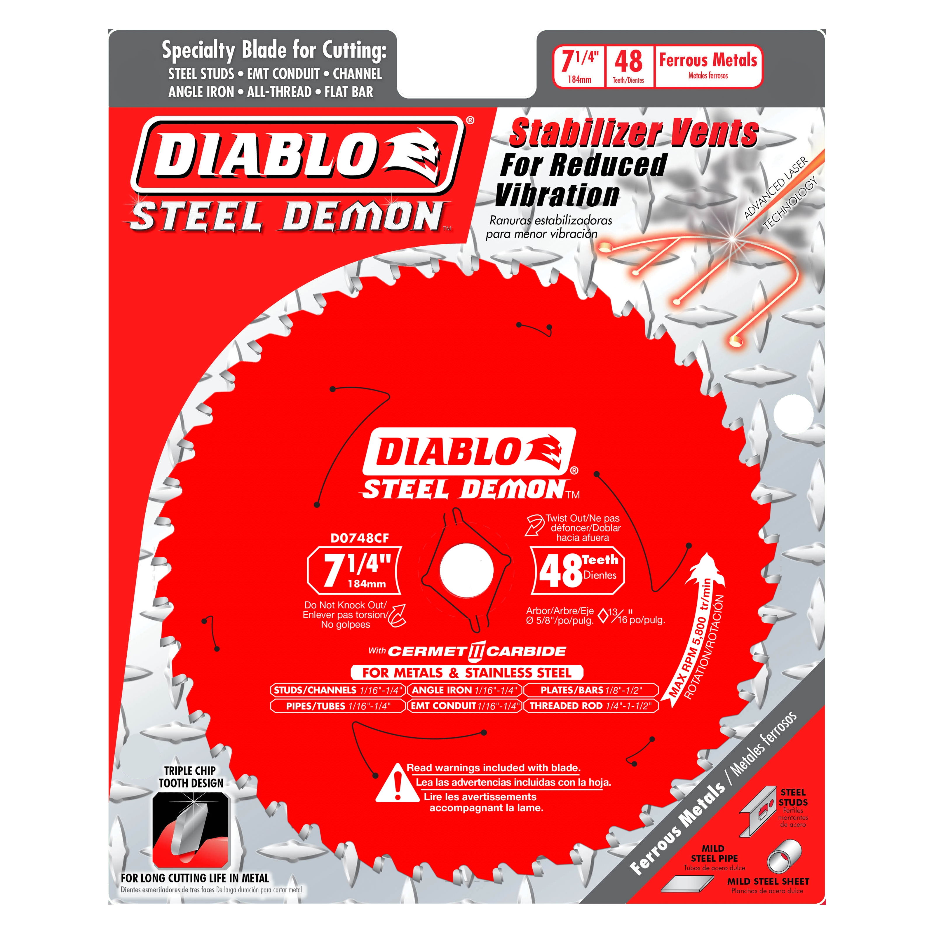 Diablo D0748CFA 7-1/4" x 48-Teeth Steel Demon™ Cermet II Saw Blade for Medium Metal