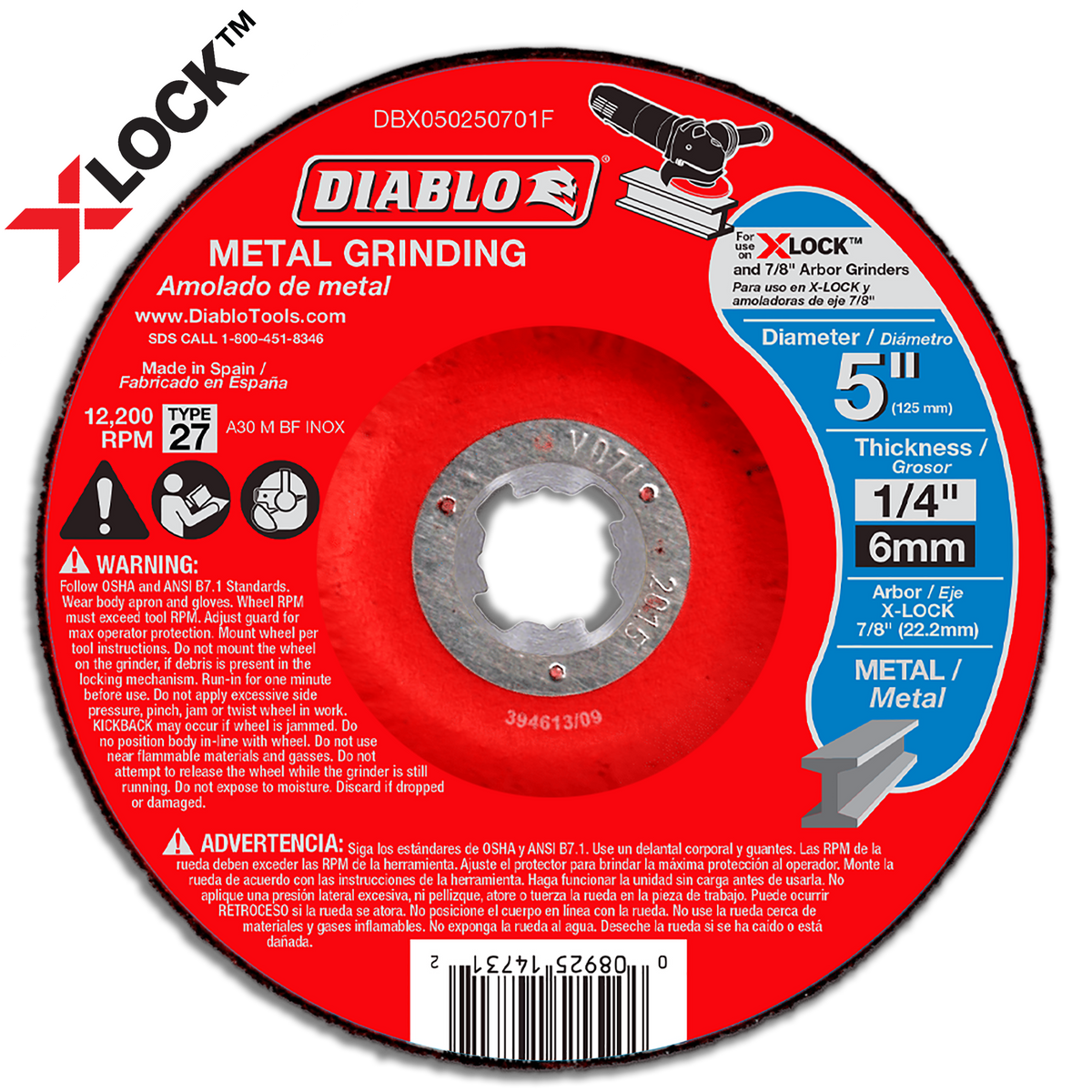 Diablo DBX050250701F 5" Type 27 X-LOCK Metal Grinding Disc