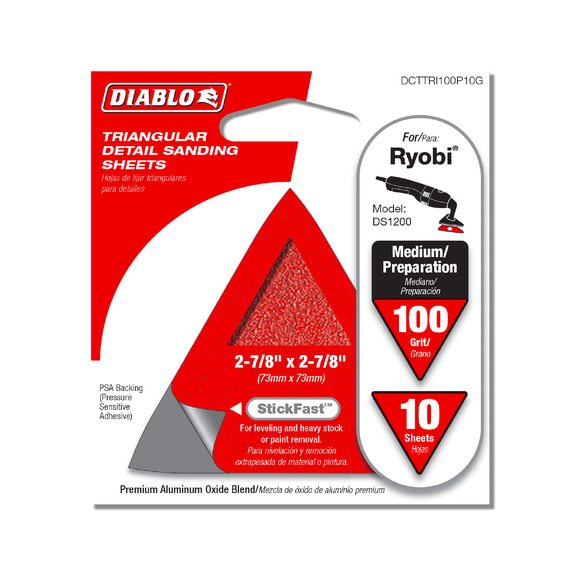 Diablo DCTTRI100P10G 2-7/8" x 2-7/8" 100-Grit StickFast™ Triangular Detail Sanding Sheets (10-Pack)