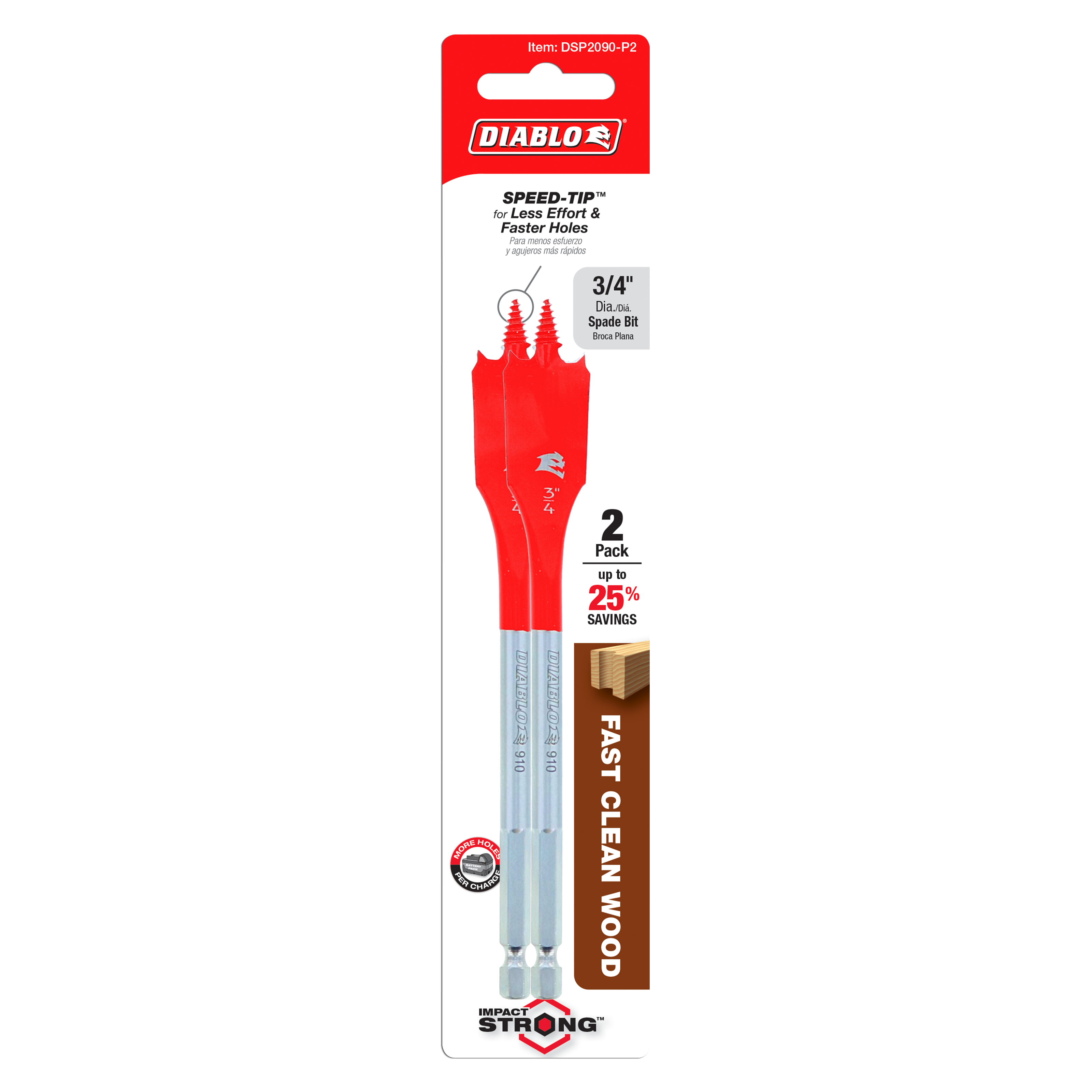 Diablo DSP2090-P2 3/4" x 6" Spade Bits for Wood (2-Pack)