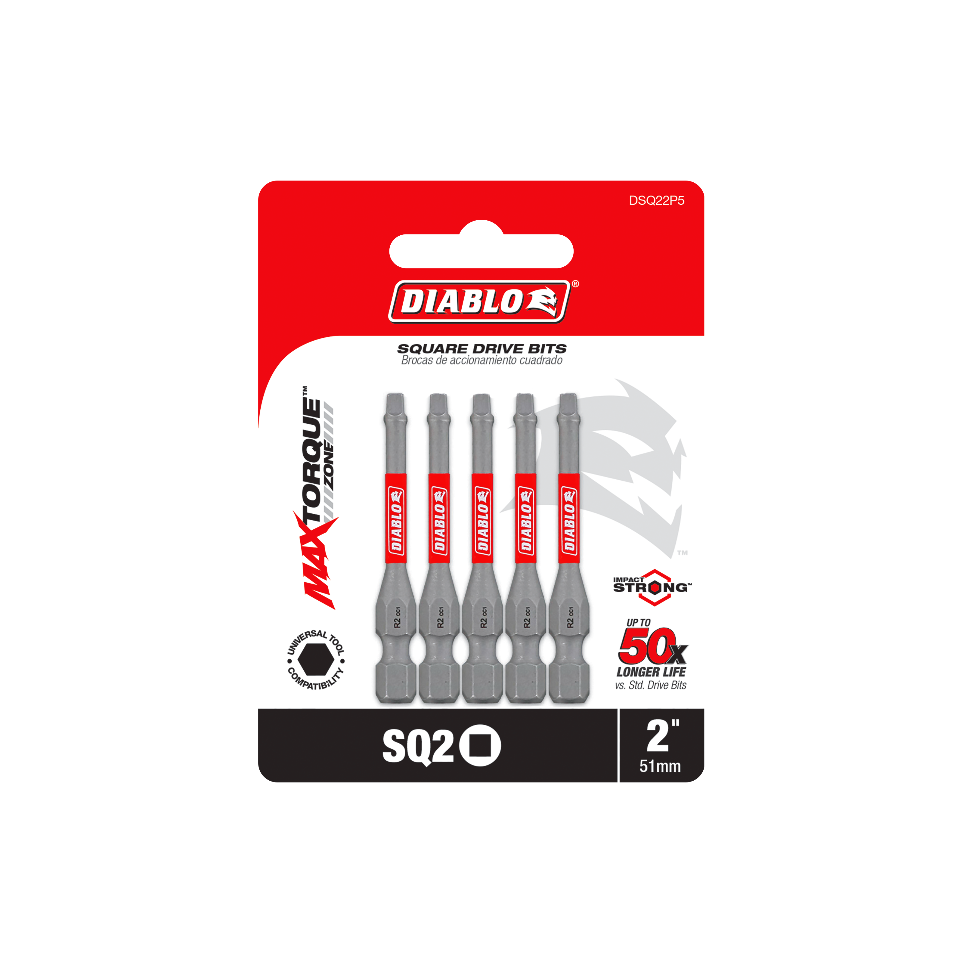 Diablo DSQ22P5 2" #2 Square Drive Bits (5-Pack)