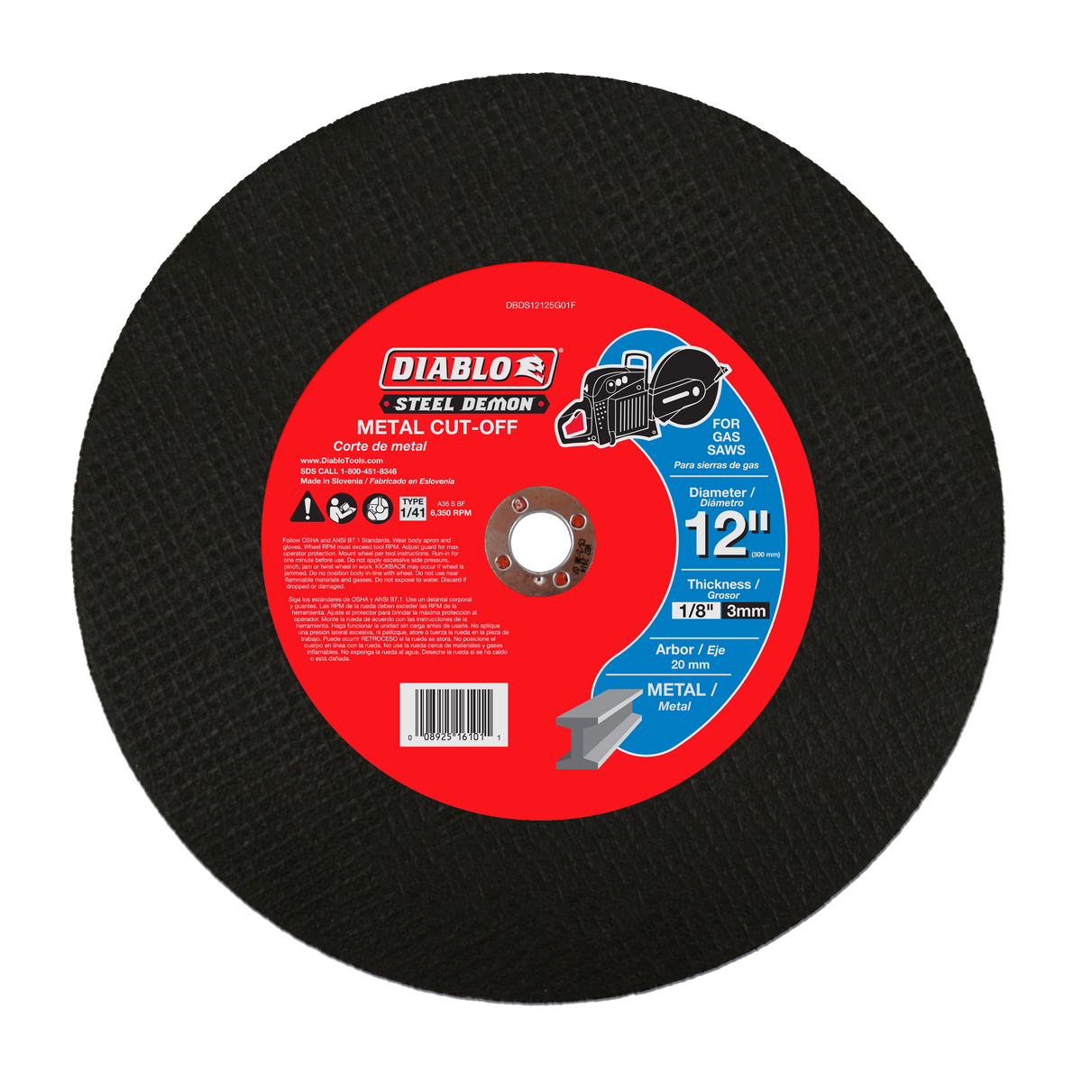 Diablo DBDS12125G01F 12" x 20mm Speed Demon™ High Speed Metal Cut-Off Disc