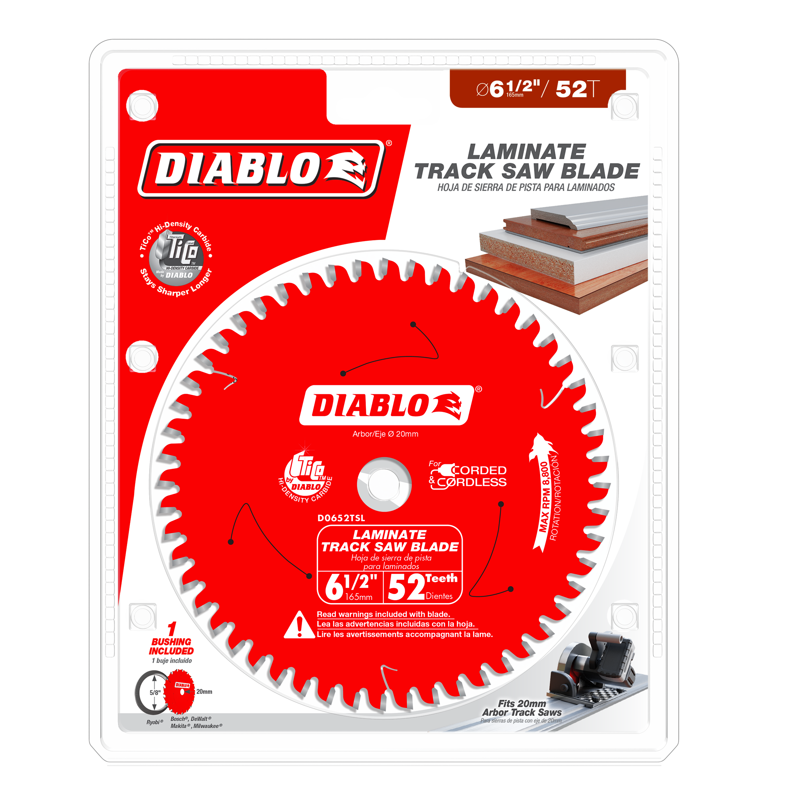 Diablo D0652TSL Diablo 6-1/2" 52-Teeth Track Saw Blade for Laminate